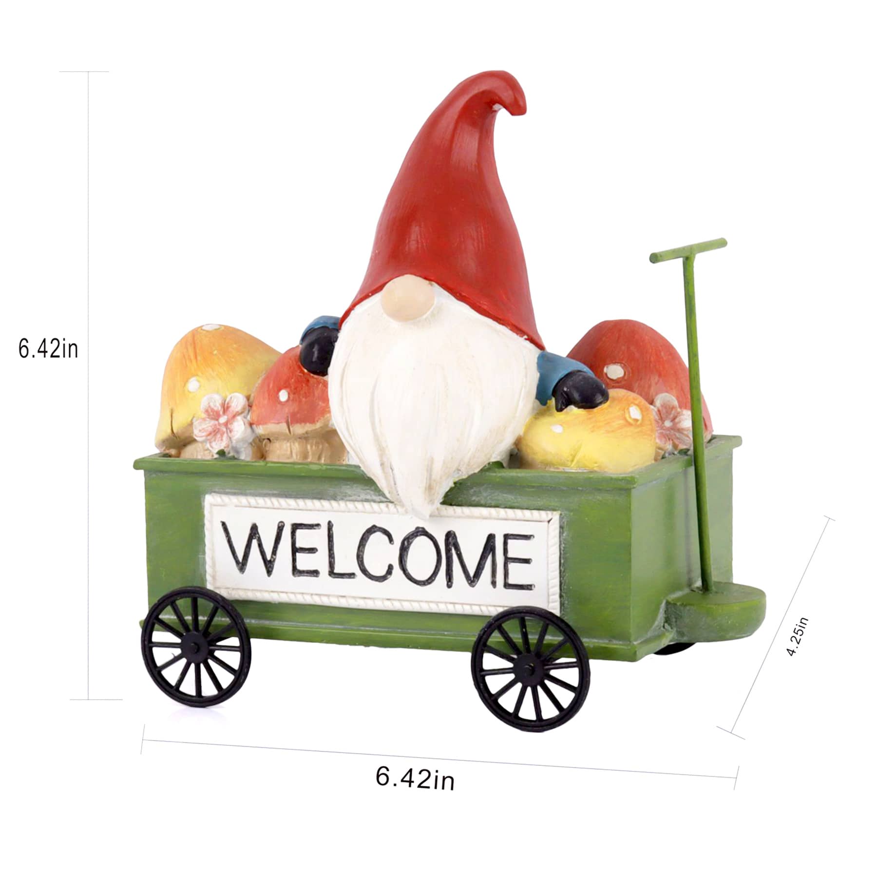 Gnome on Wagon Outdoor Garden Statue, 6"
