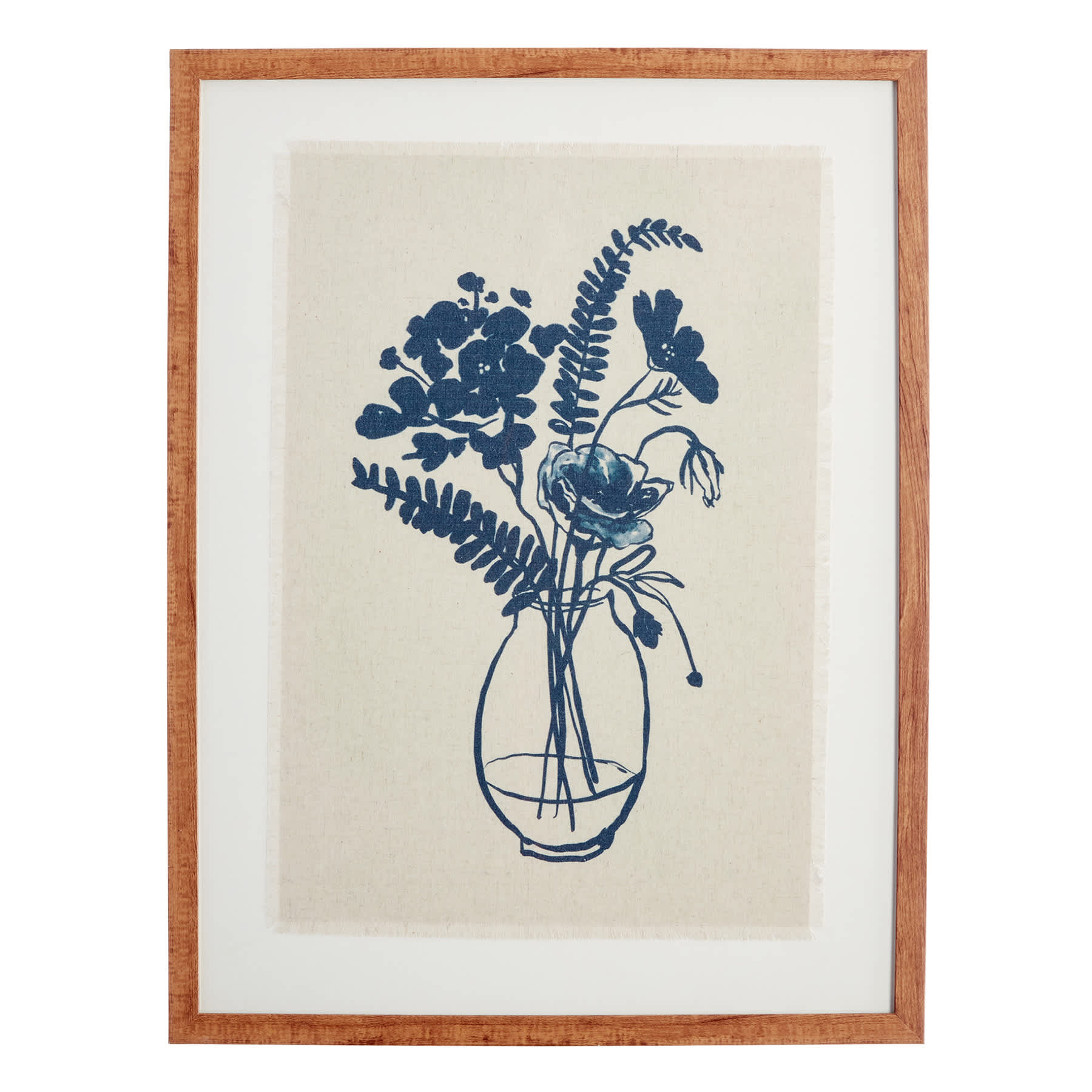 Honeybloom Glass Framed Navy Blue Botanical Print Wall Art, 19x25
