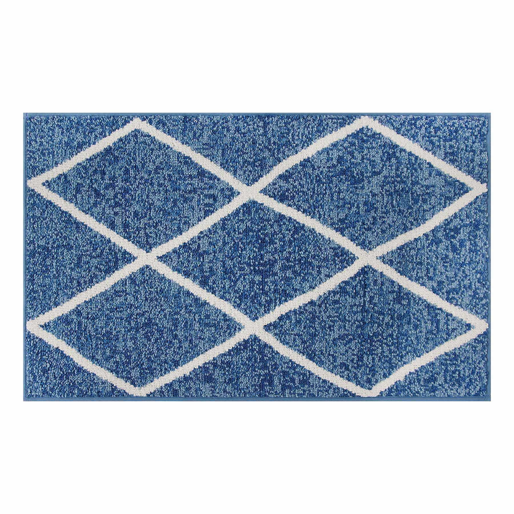 Blue & White Knitted Diamond Gel Back Washable Accent Rug, 21x34