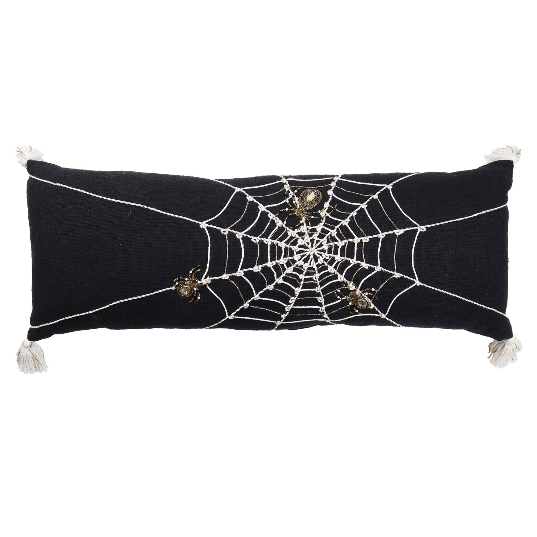 Embroidered & Beaded Spiderweb Throw Pillow, 14x36