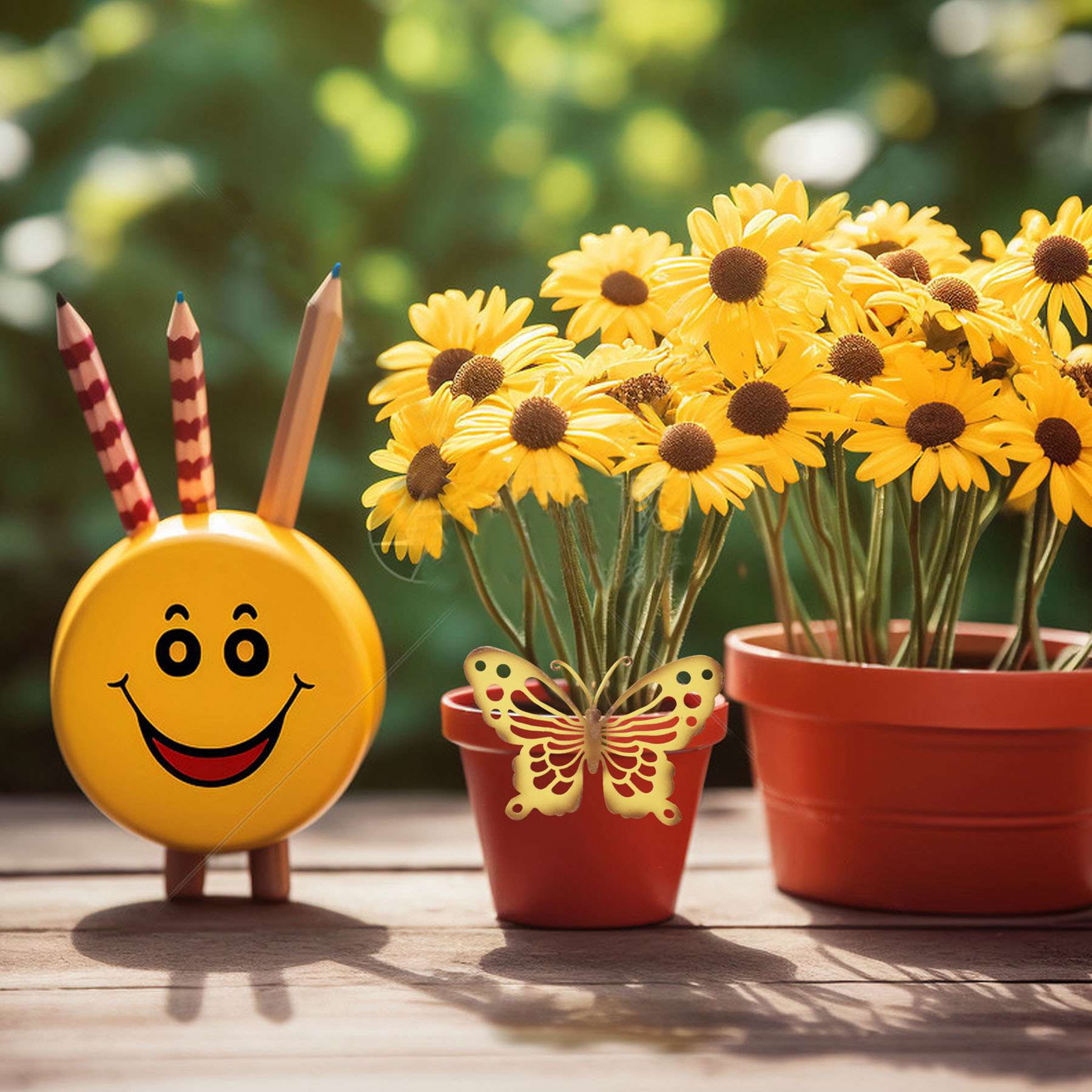 Honeybloom Butterfly Yellow Pot Outdoor Hanger, 5"