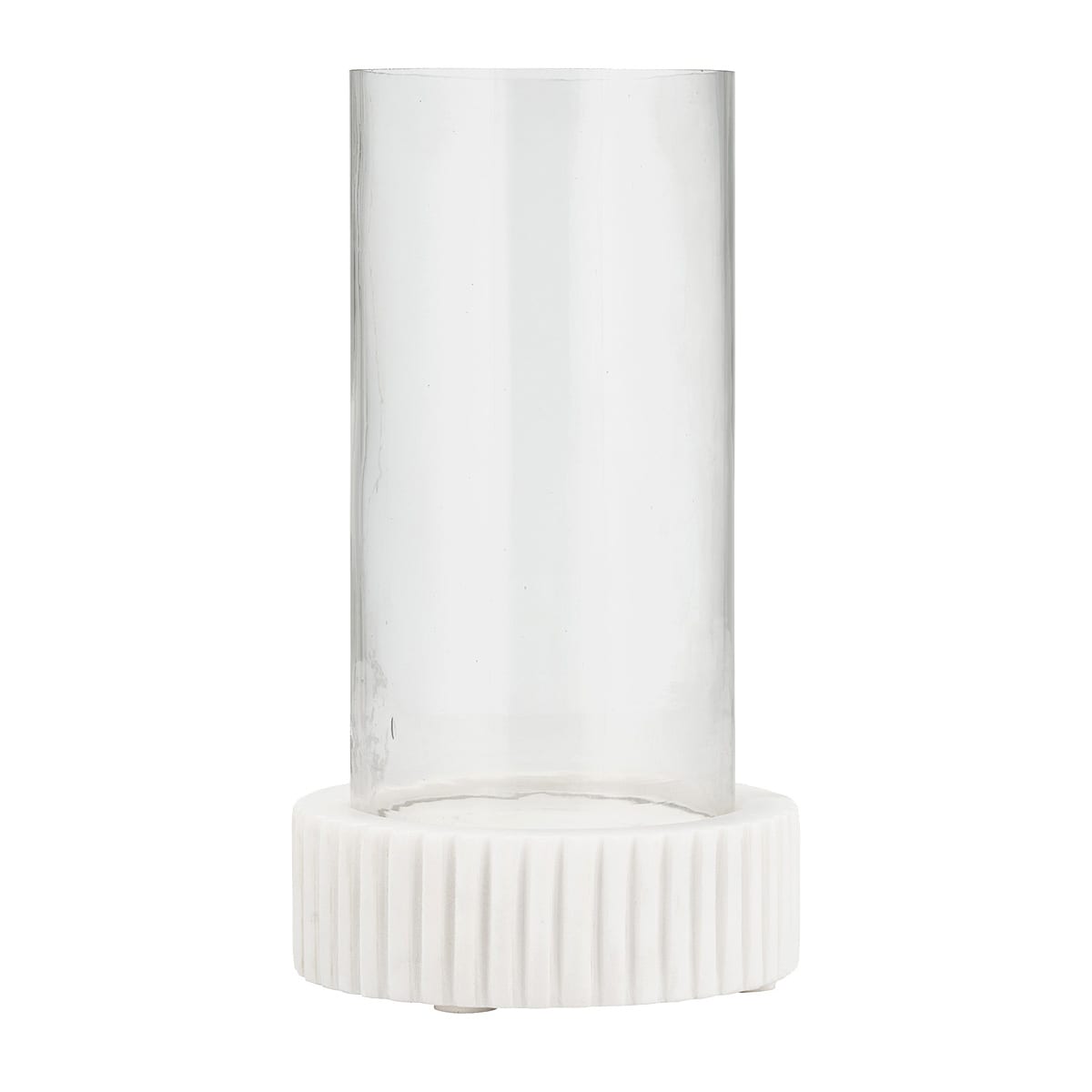 8In Clear Glass With Ribbed White Marble Base Hurricane
