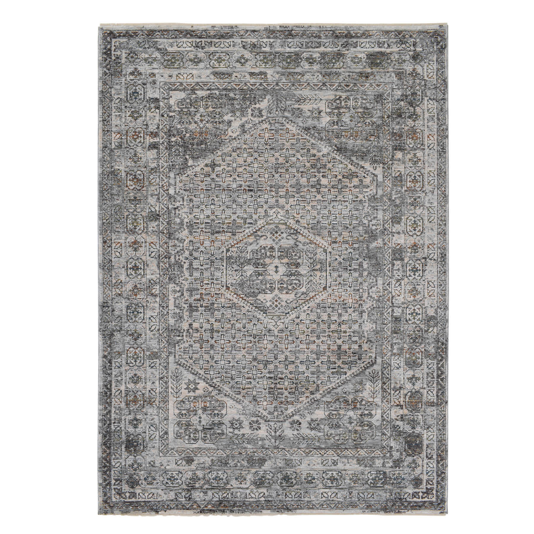 (A461) Dark Grey Medallion Area Rug, 5x7