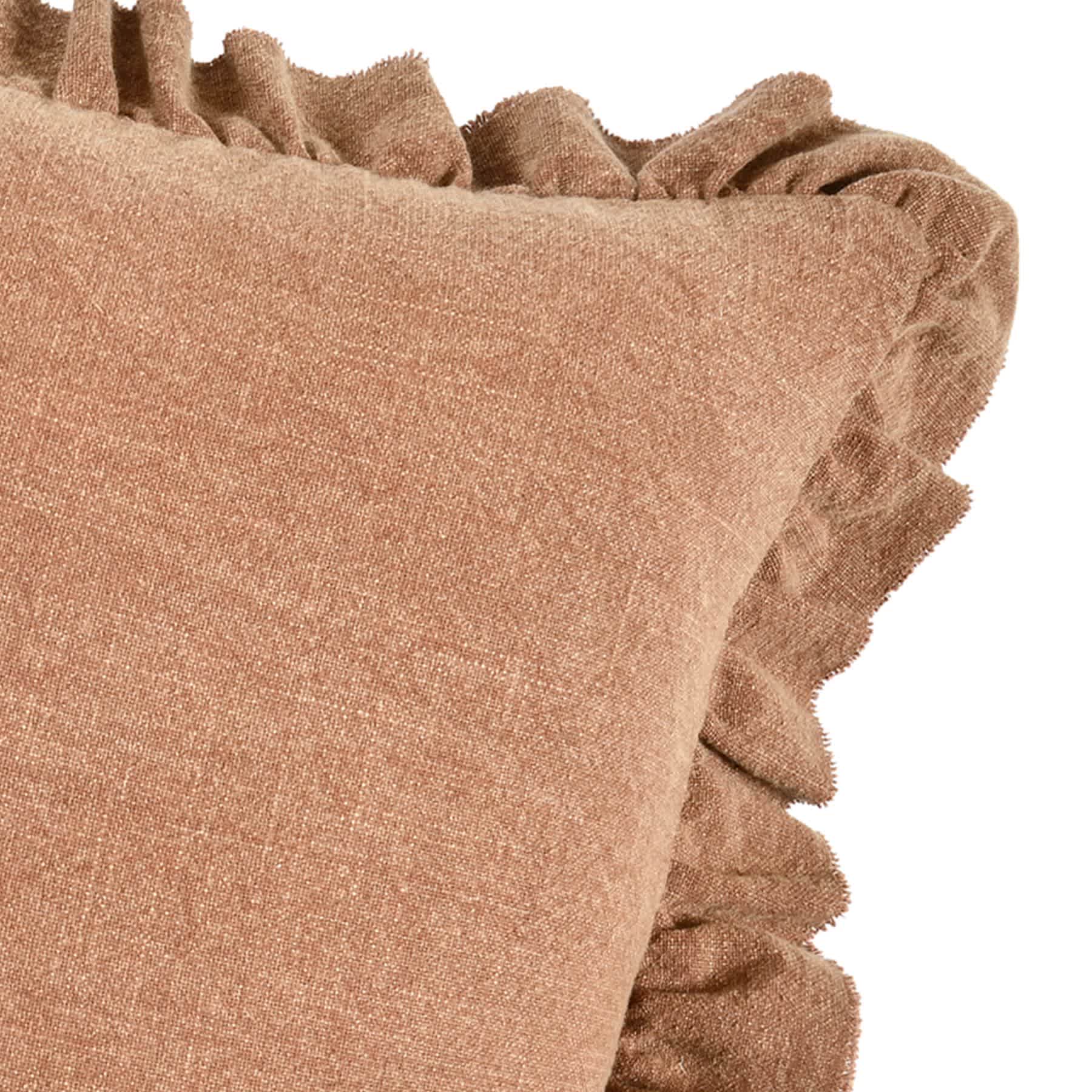 Honeybloom Dark Brown Solid Textured Ruffle Throw Pillow, 18"