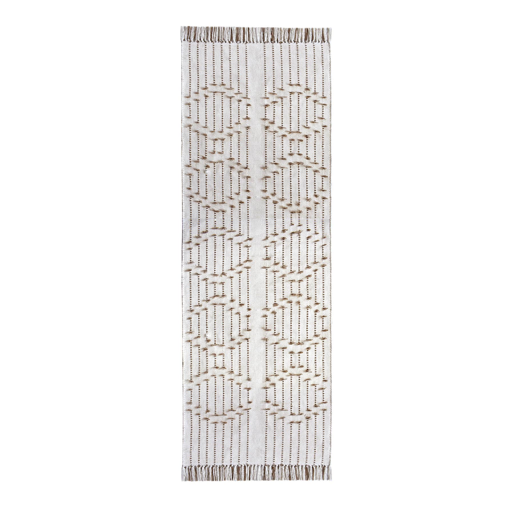 (D552) Honeybloom Flatweave Ivory & Beige Fringe Runner, 2x7