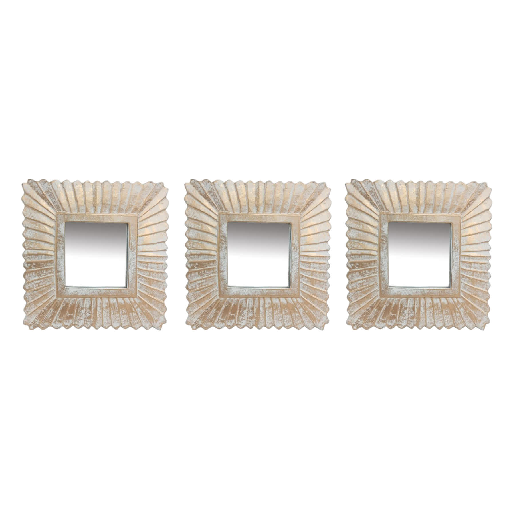 3-Piece White Gold Wall Mirror Set, 8"