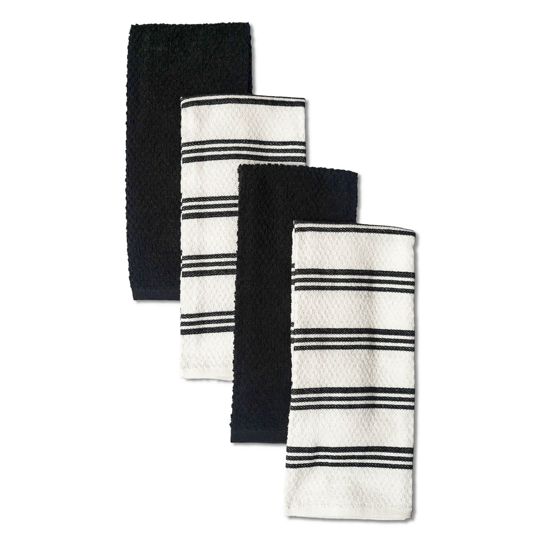 Set of 4 Black Rockridge Terry Cotton Kitchen Towels