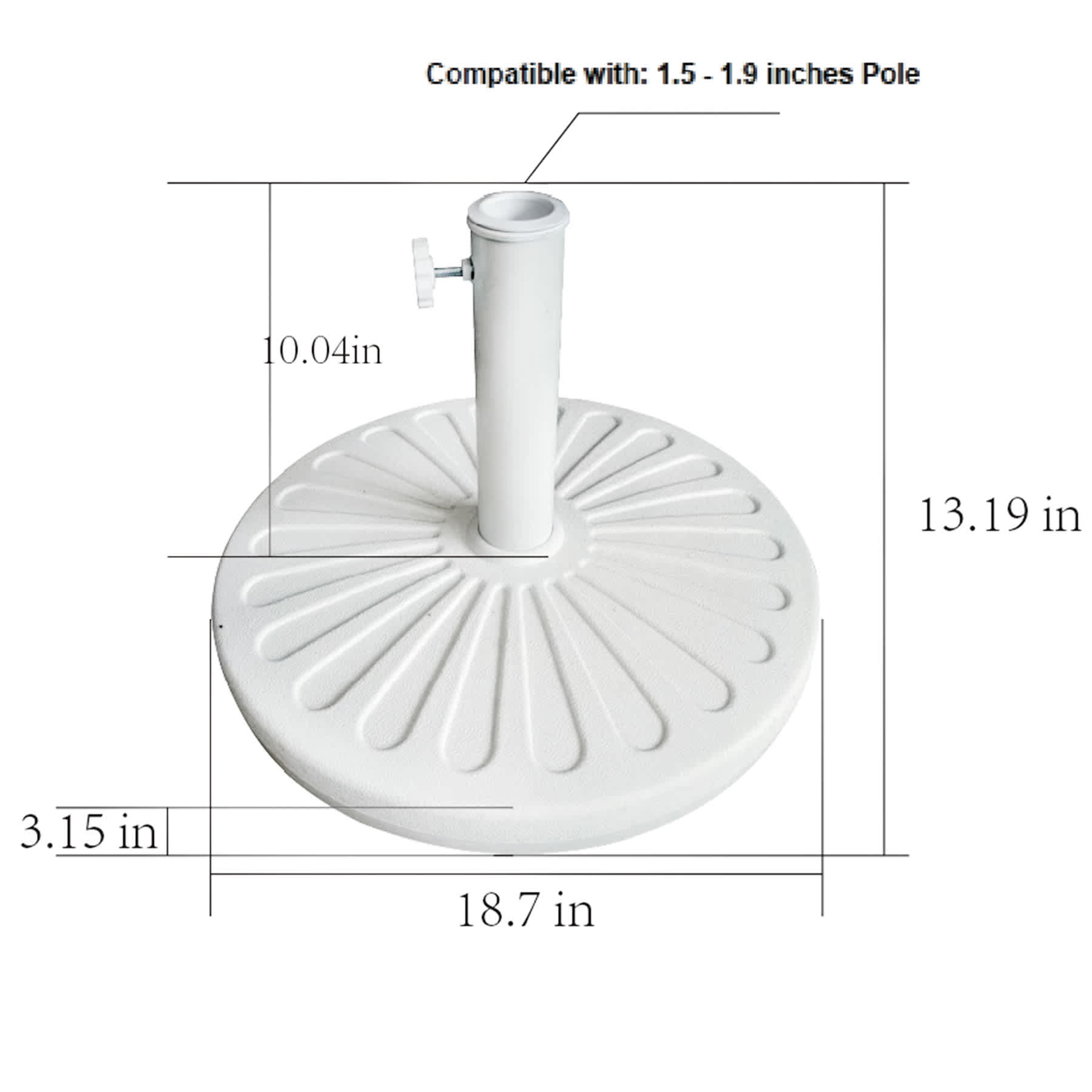 White Round Umbrella Base with Cement Inside, 40lb