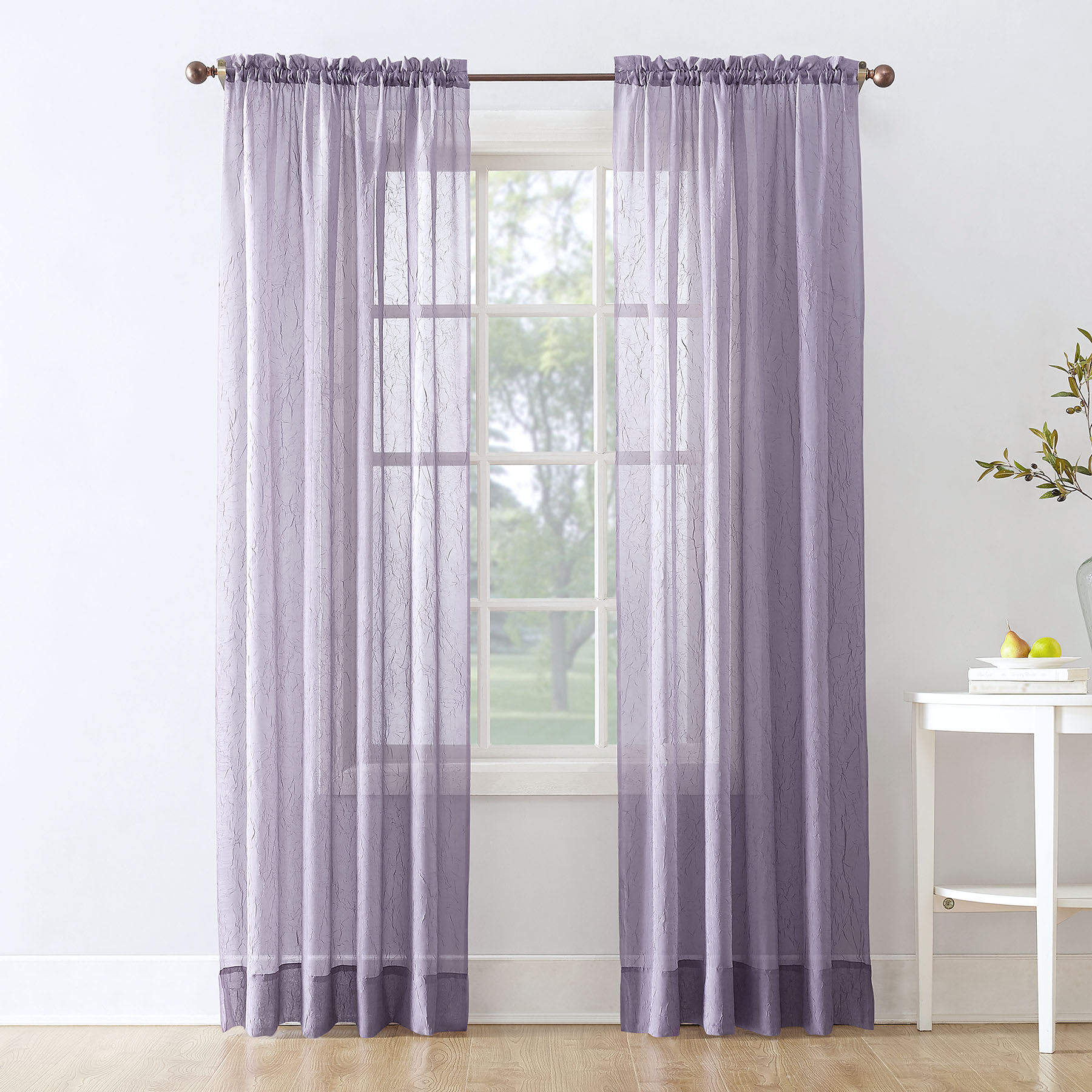 Lavender Sheer Crushed Voile Rod Pocket Curtain Panel, 84"