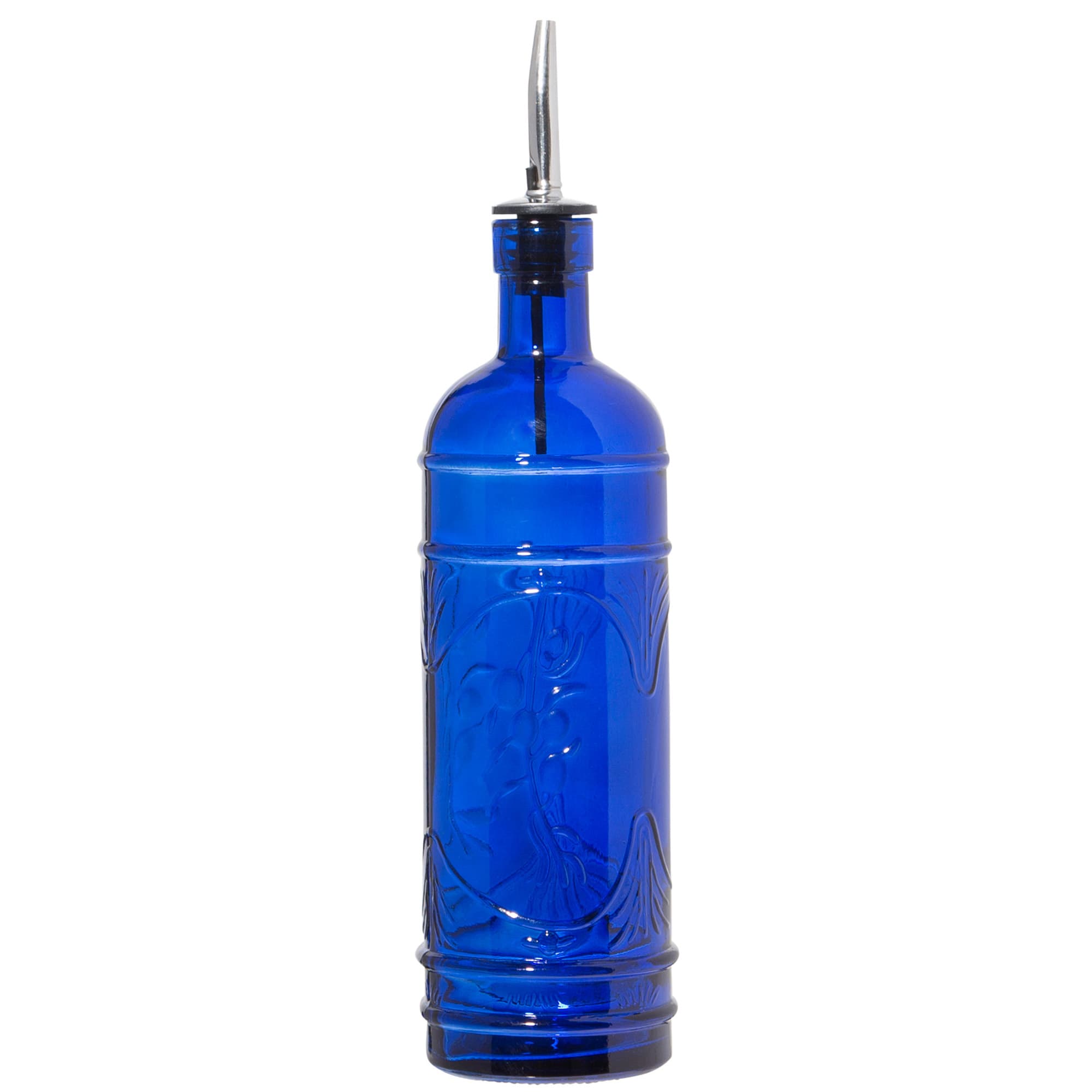 Embossed Blue Glass Oil & Vinegar Bottle