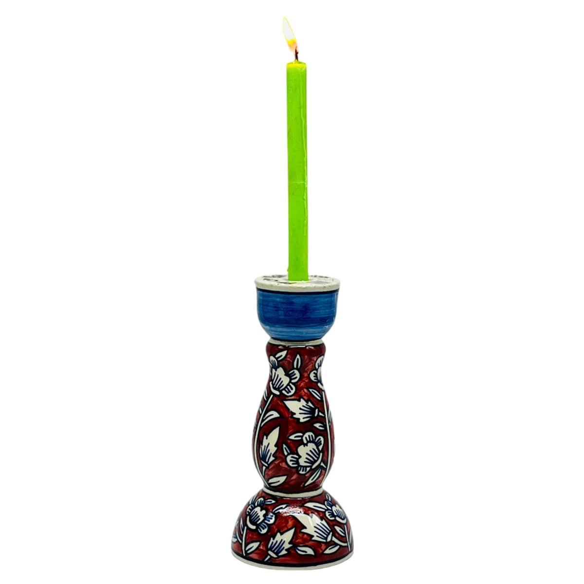 Red & Blue Floral Taper Candle Holder, 8"