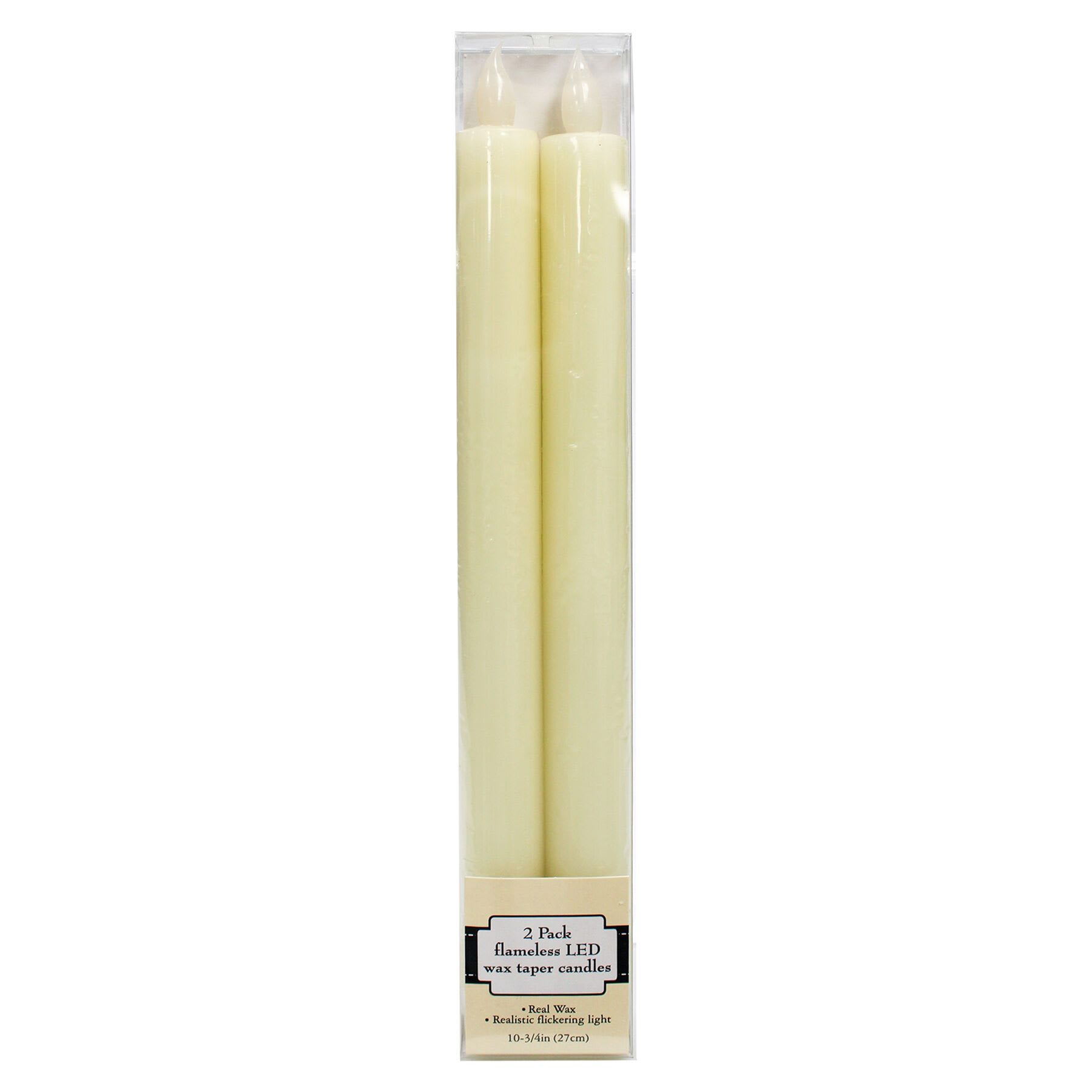 2-Pack Ivory LED Flameless Taper Candles, 10"