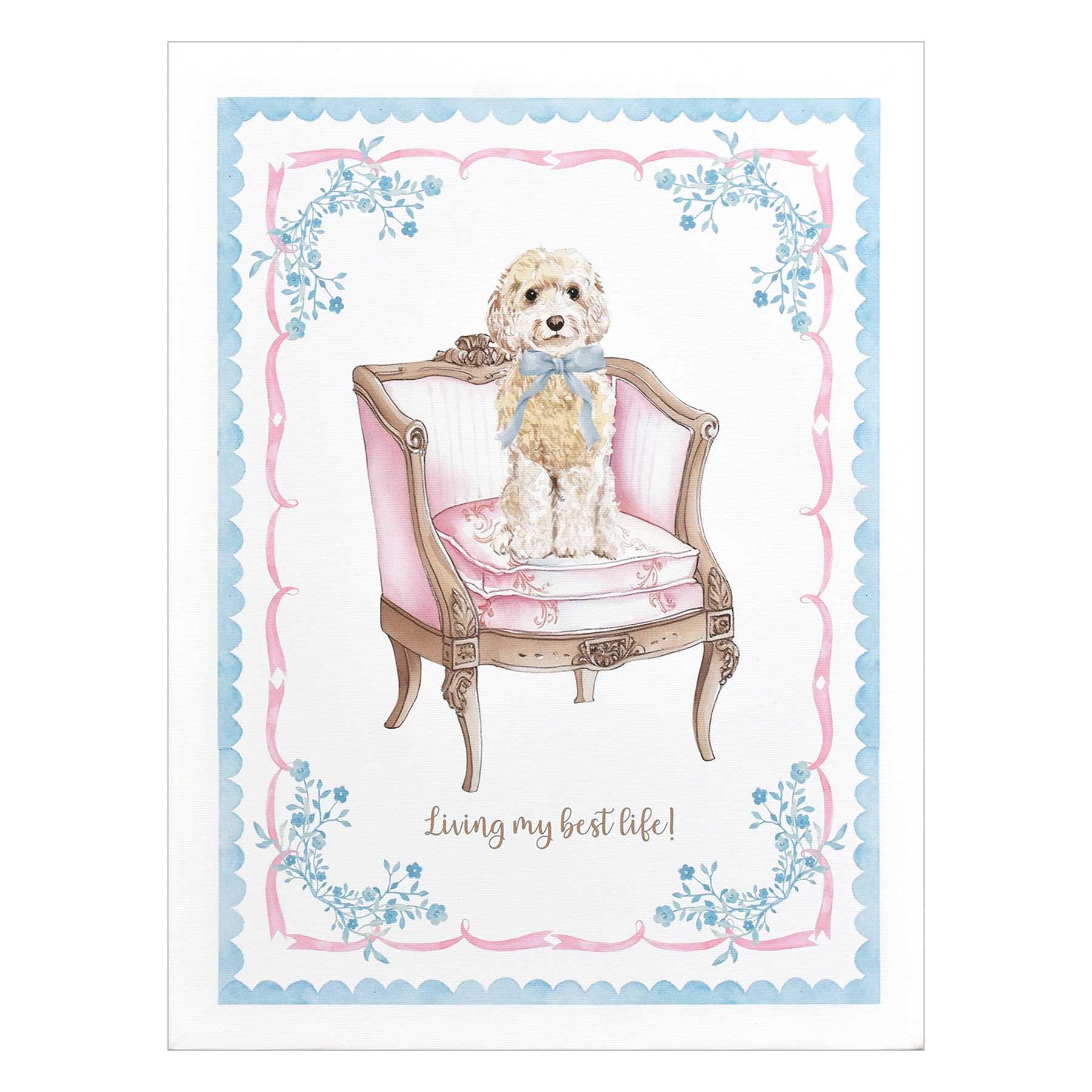 White Dog Sitting in Chair Canvas Wall Art, 12x16