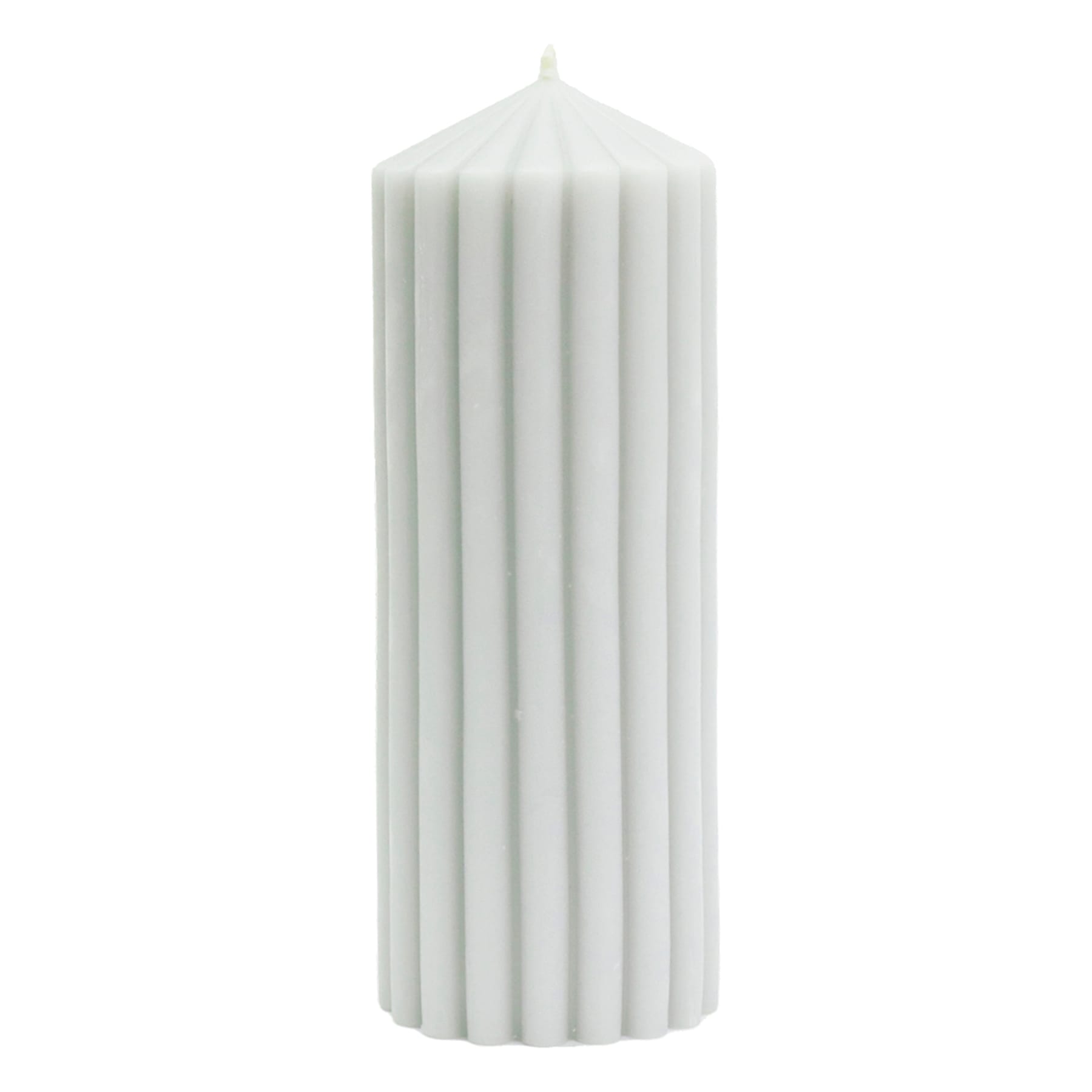 Found & Fable Grey Unscented Ribbed Pillar Candle, 3x8