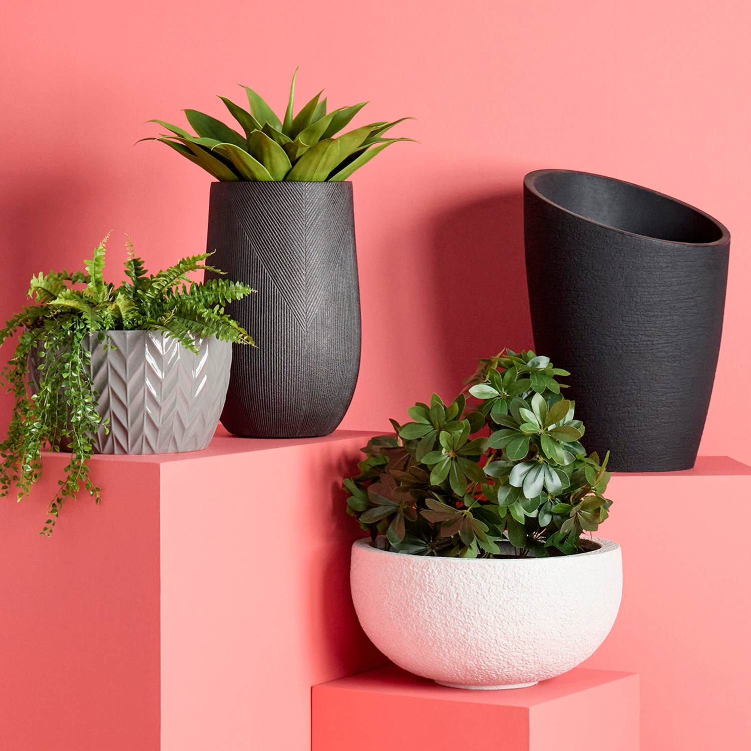 Crosby St. Grey Herringbone Ceramic Outdoor Planter, Large