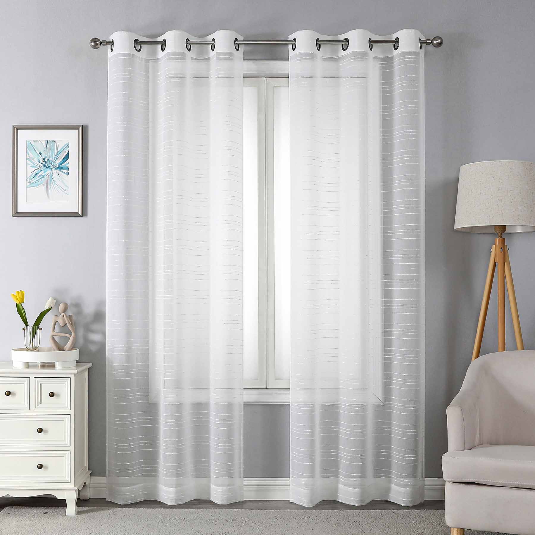 2-Pack White Textured Sheer Grommet Curtain Panels, 84"