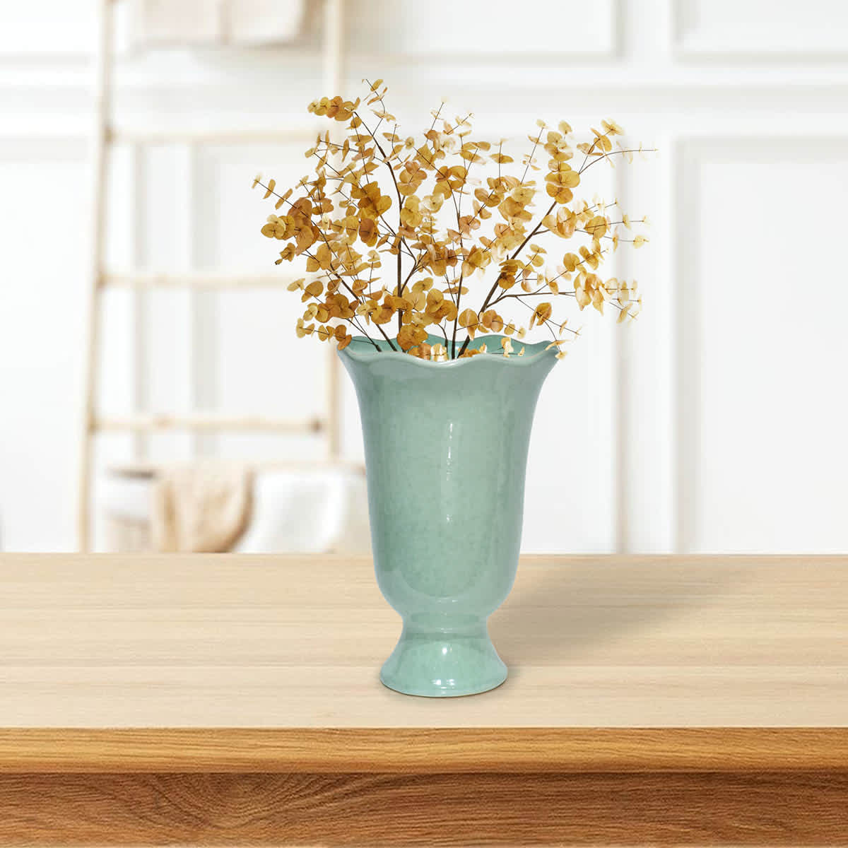 White and Green Ceramic Decor Tulip Pot, 15.7''