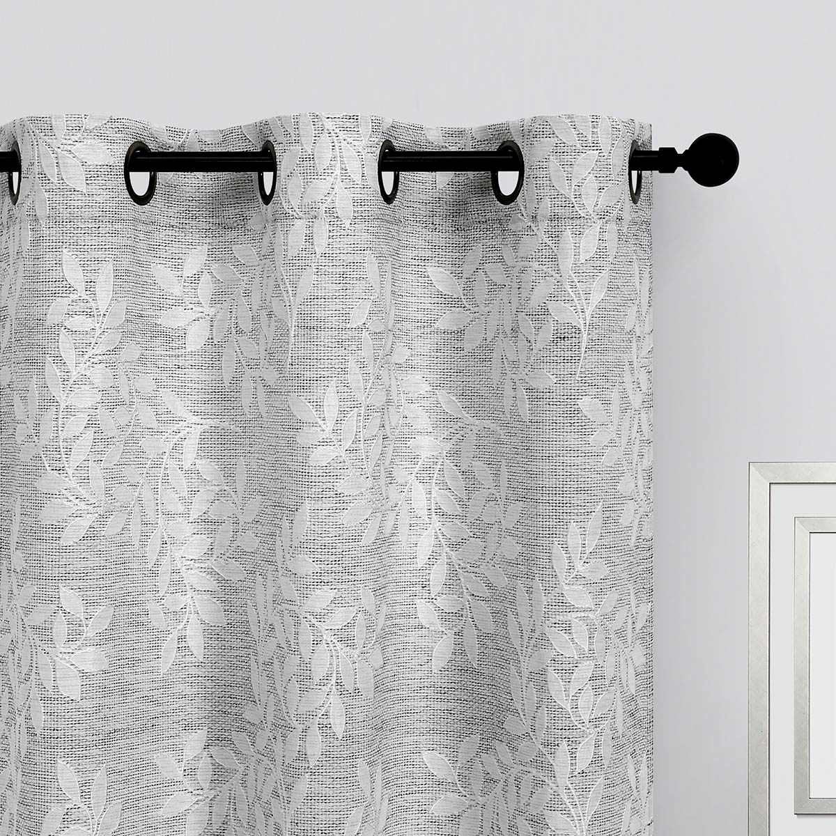 Dark Grey Ivy Leaf Light Filtering Curtain Panel, 84"