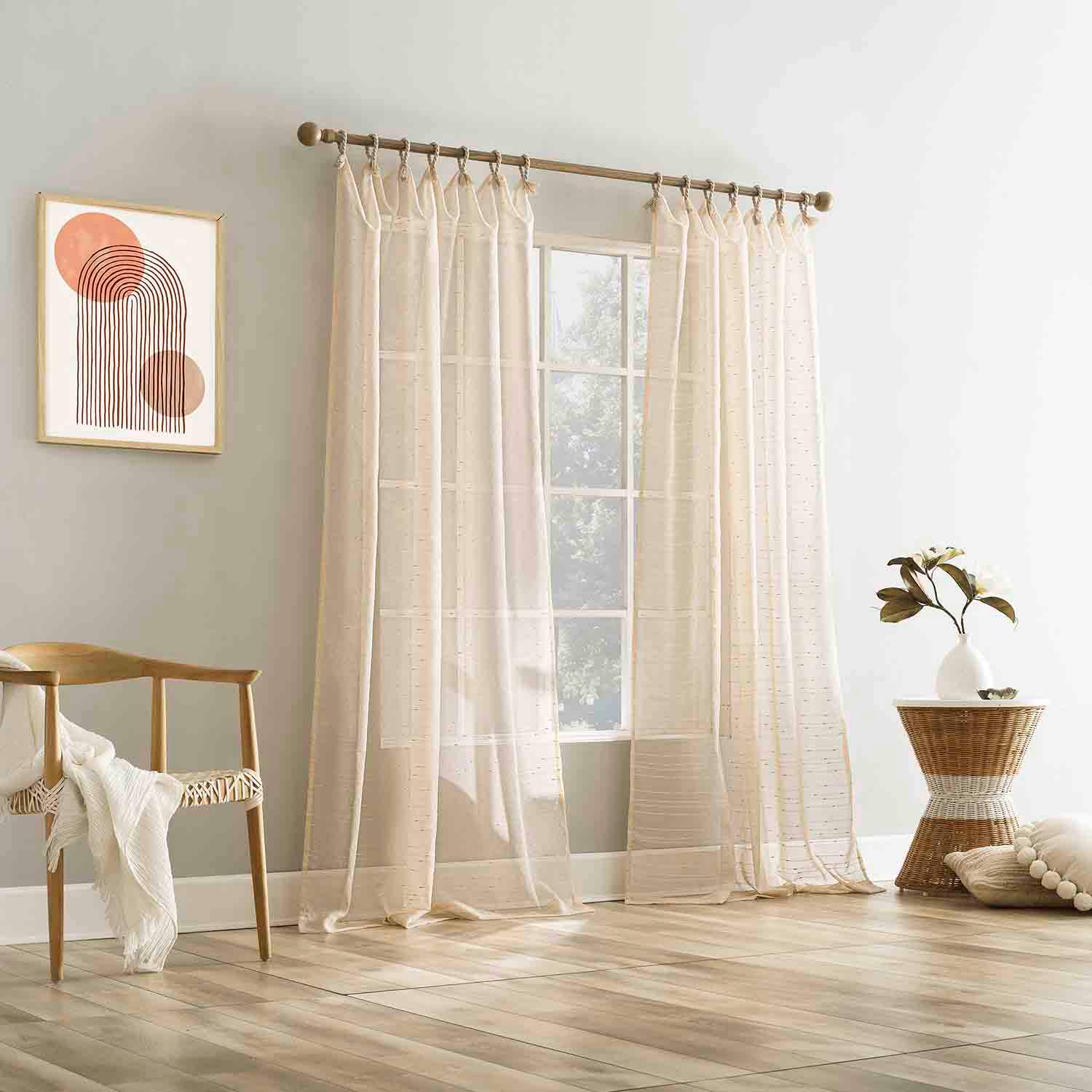 Augusta Apricot Sheer Loop Tab Curtain Panel, 84"