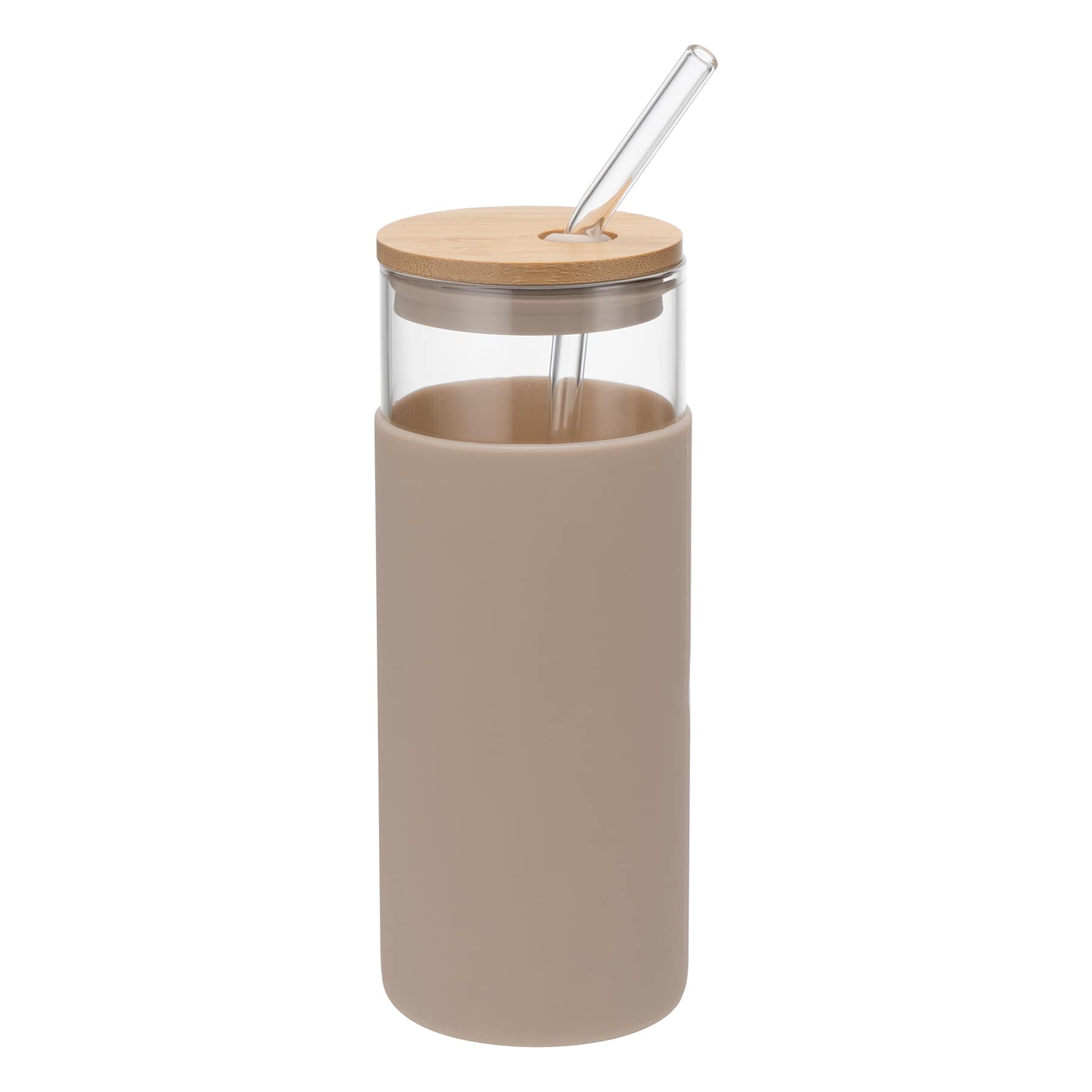 Tan Silicone Sleeve Tumbler with Straw, 20oz