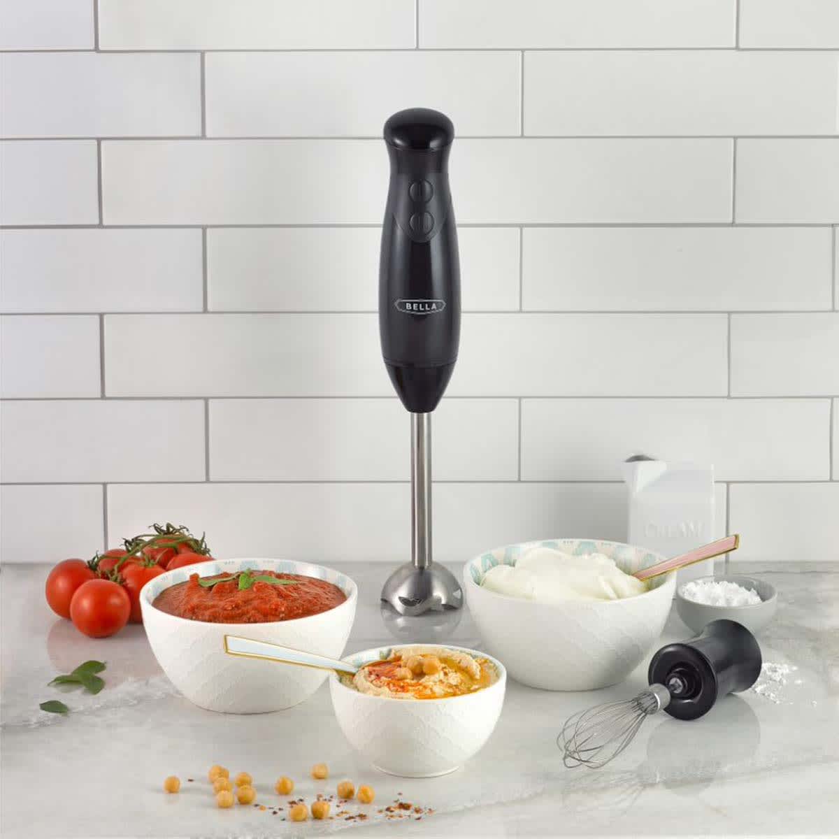 Bella Immersion Blender with Whisk Attachment, Black