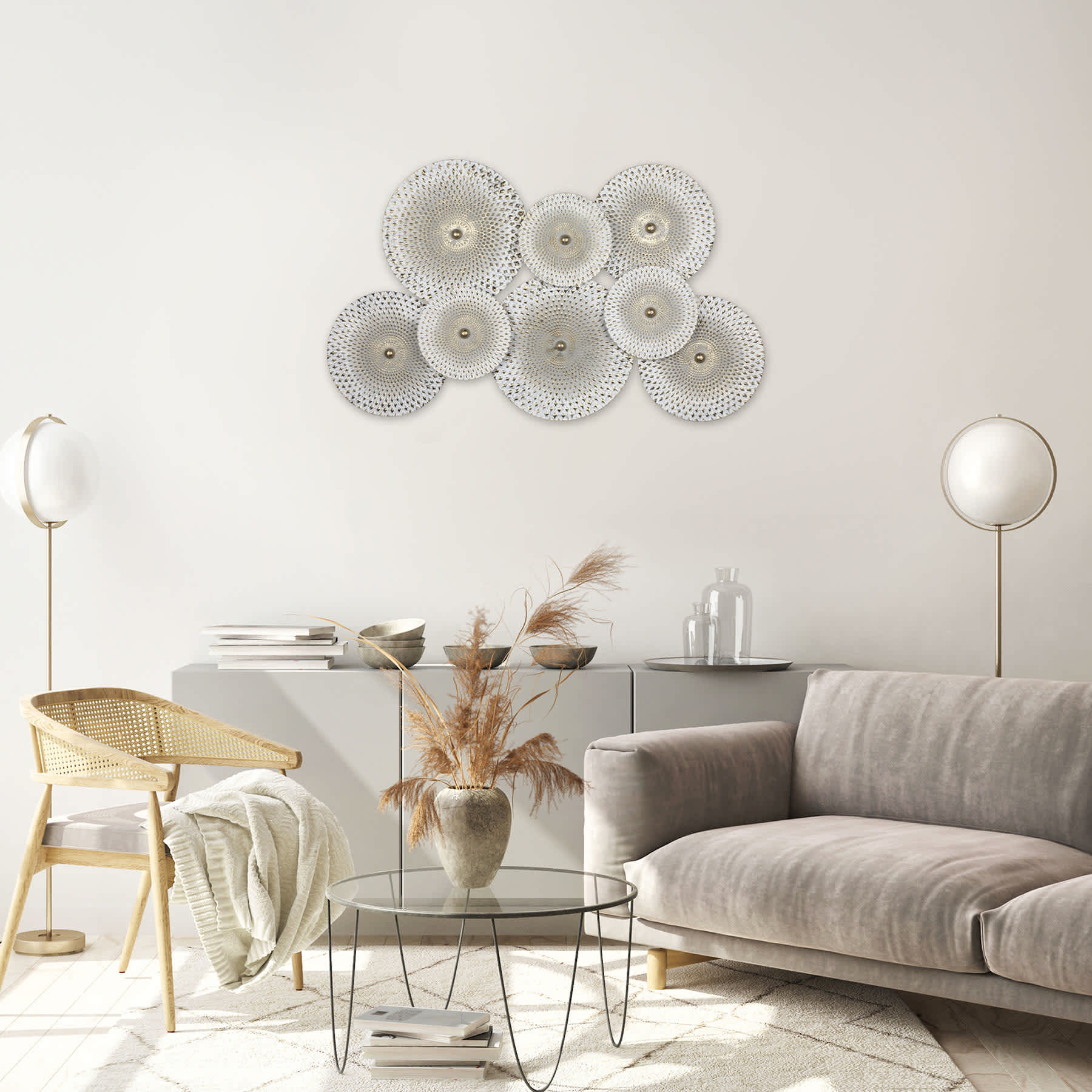 White Metal Plates Centerpiece Wall Decor, 41x24