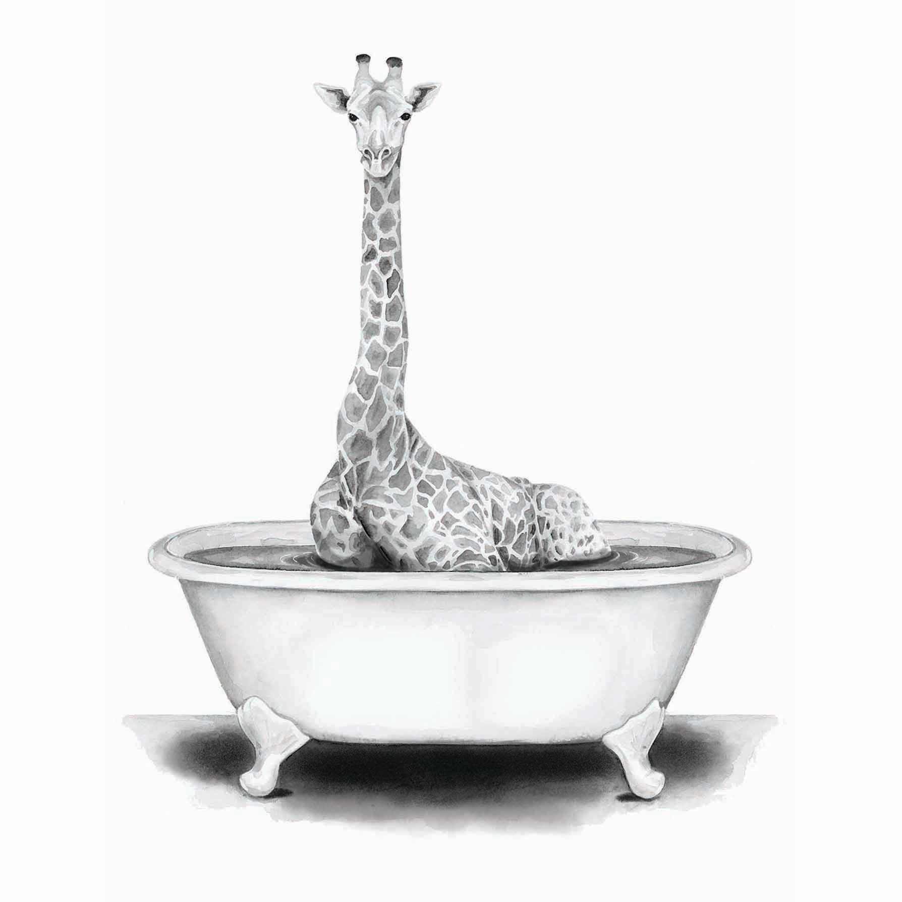 Giraffe In Bathtub Canvas Wall Art, 12x16