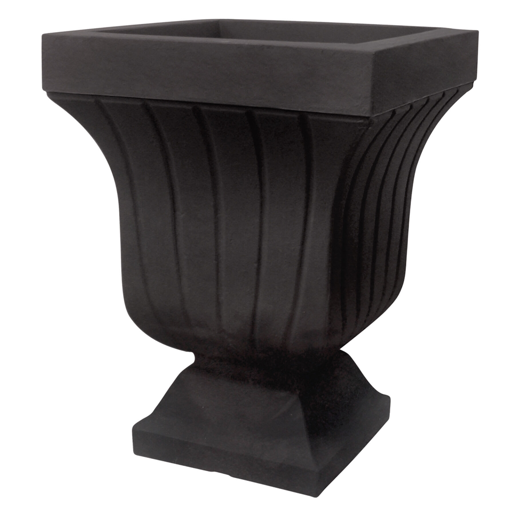 Japi All Weather Proof Black Slate Resin Square Fluted Outdoor Urn, 22x17