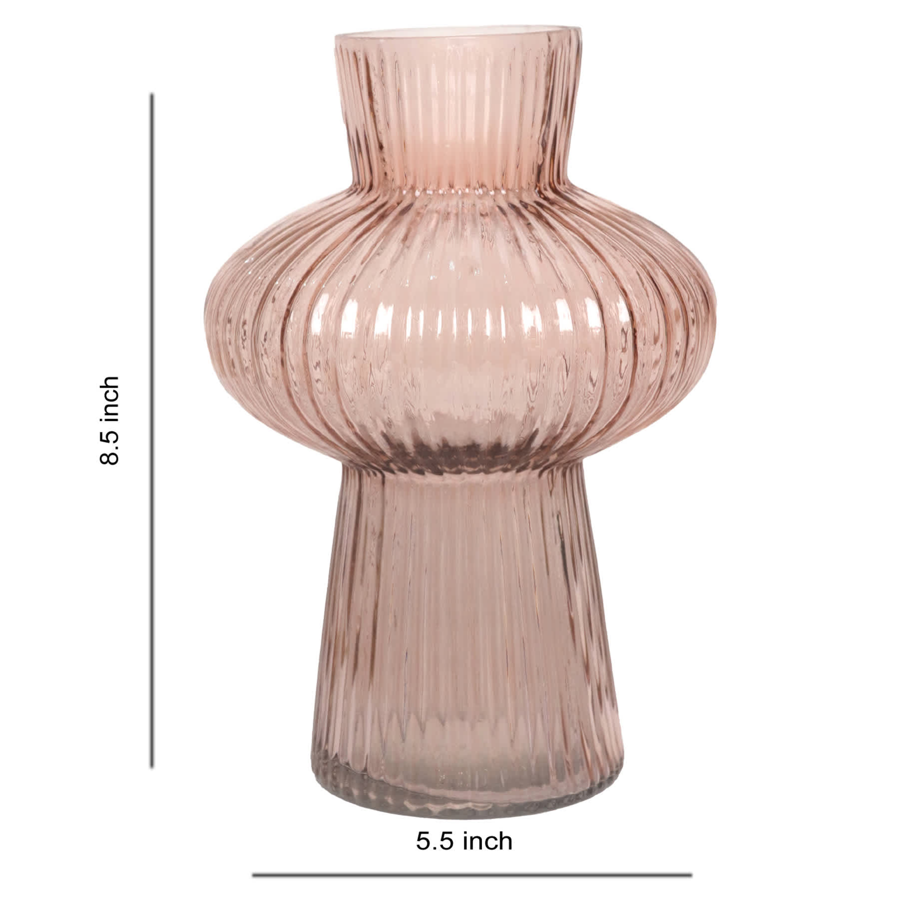 Pink Bubble Ribbed Glass Vase, 8.5"