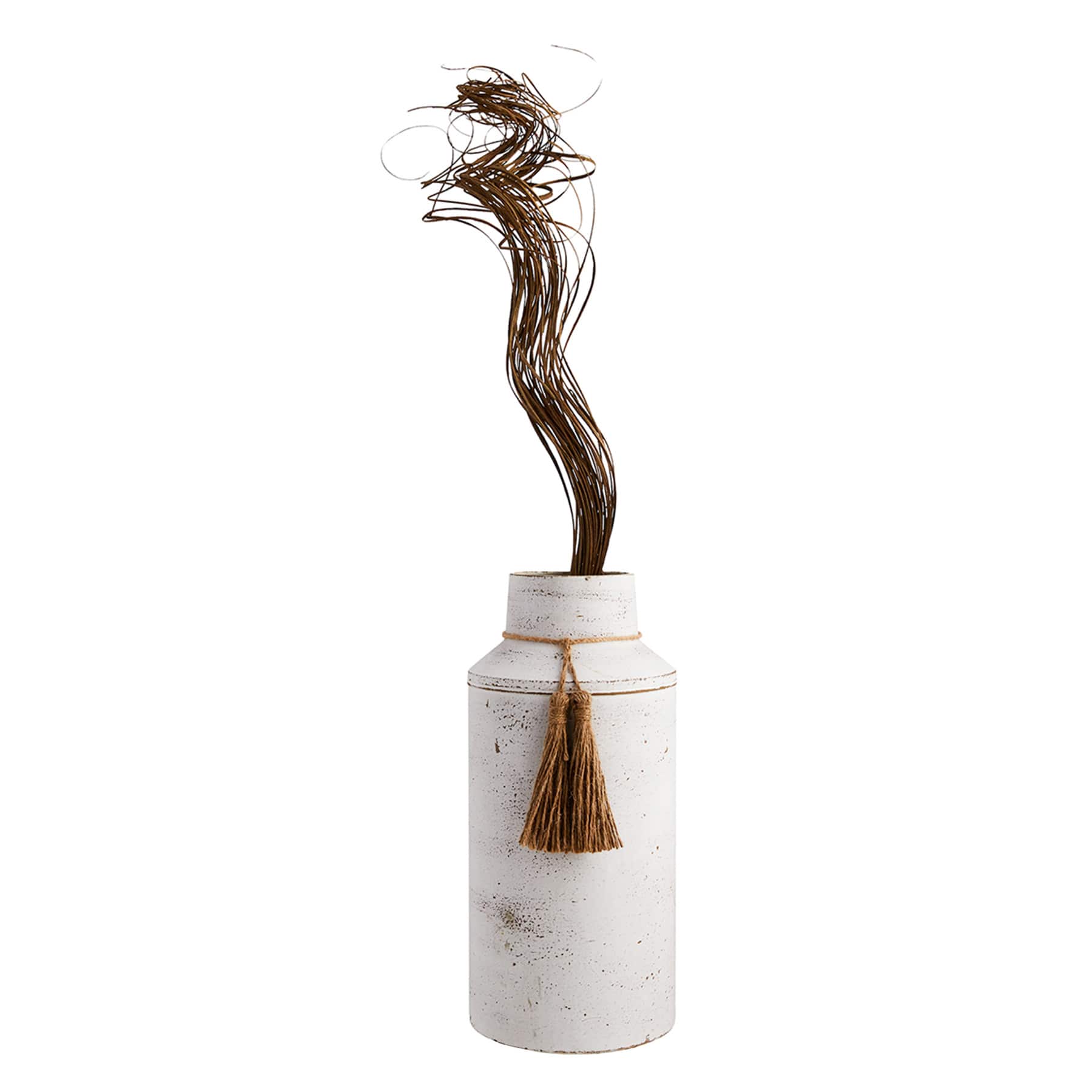 Honeybloom White Tassel Metal Vase, 13.5"