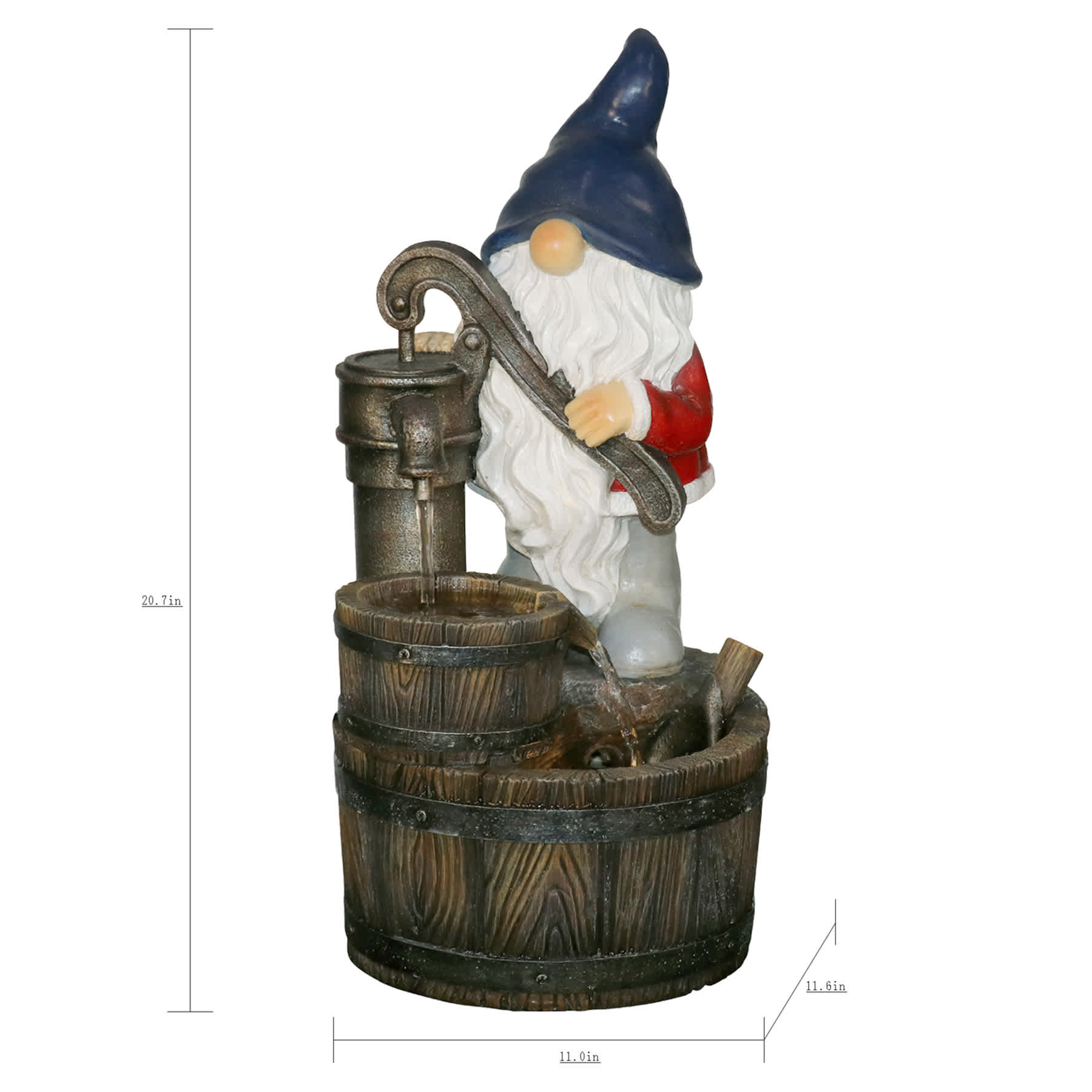Gnome Lit Outdoor Fountain, 20"
