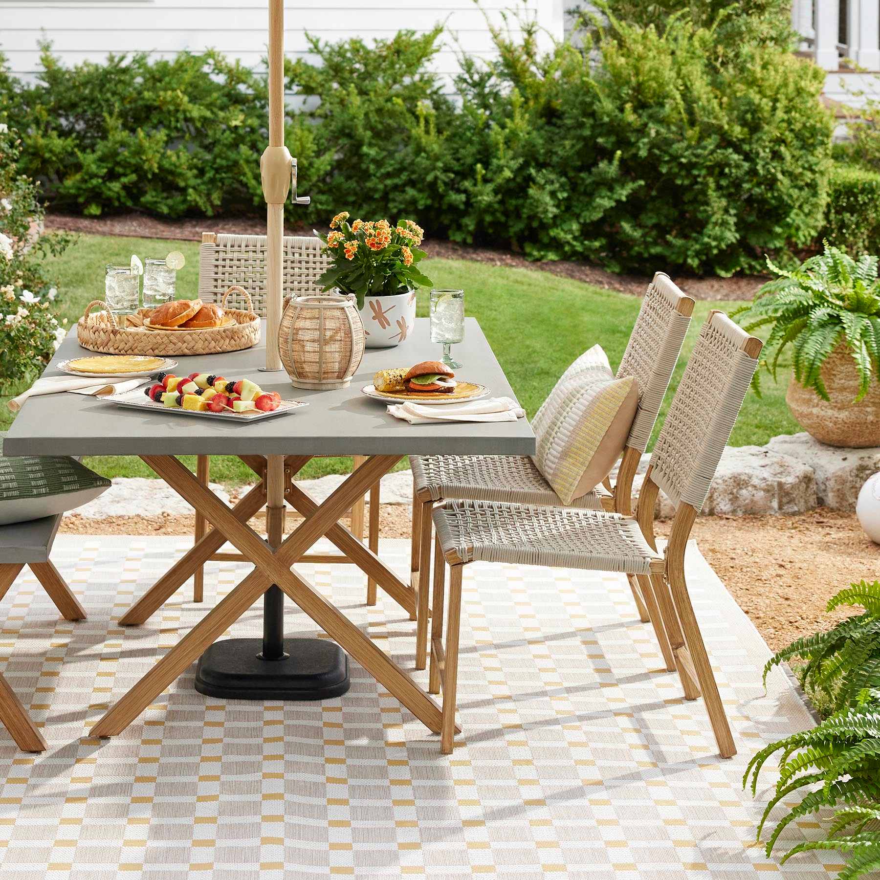 Honeybloom Green & Yellow Block Stripe Lumbar Outdoor Throw Pillow, 14x20