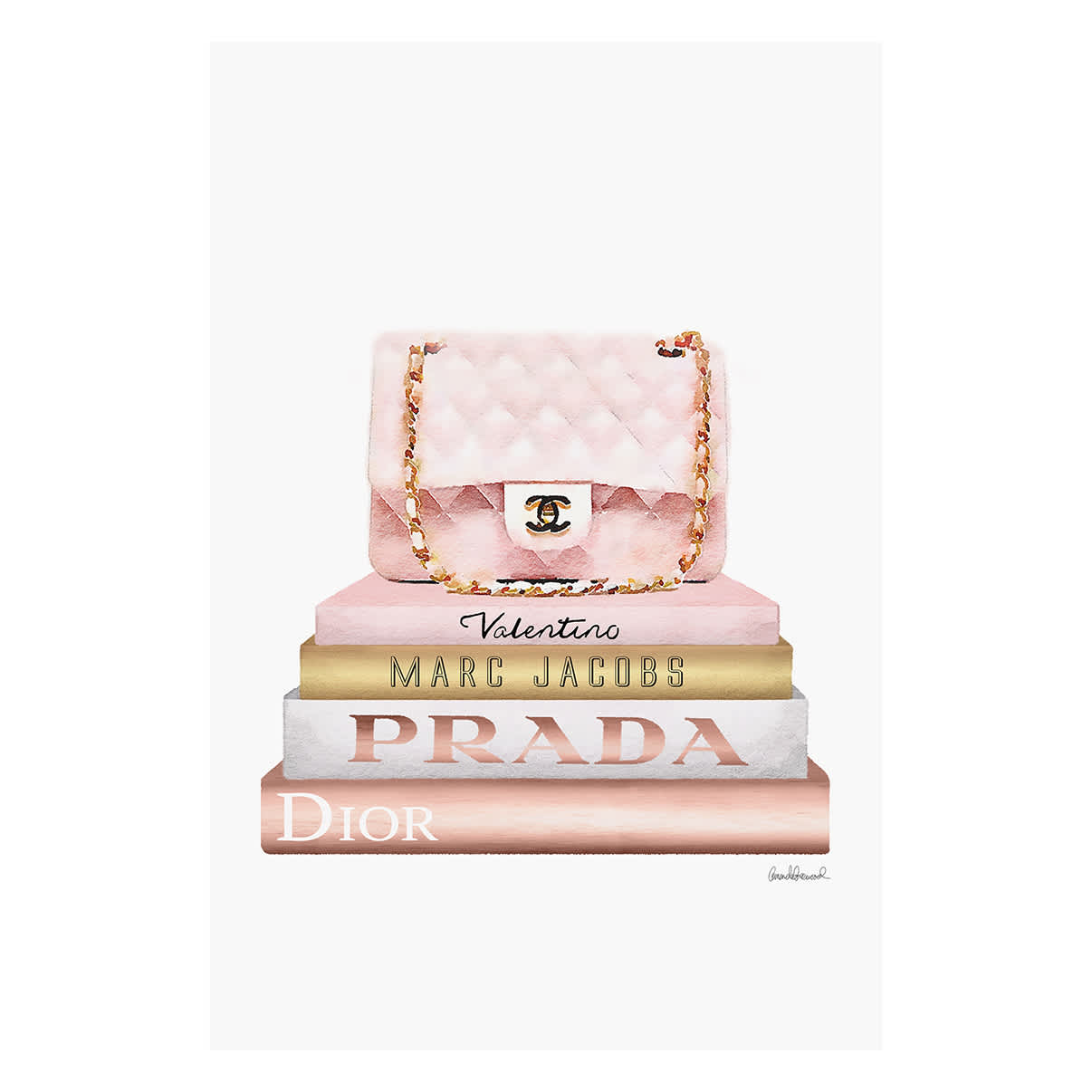 Pink Designer Bookstack with Bag Canvas Wall Art, 18x24