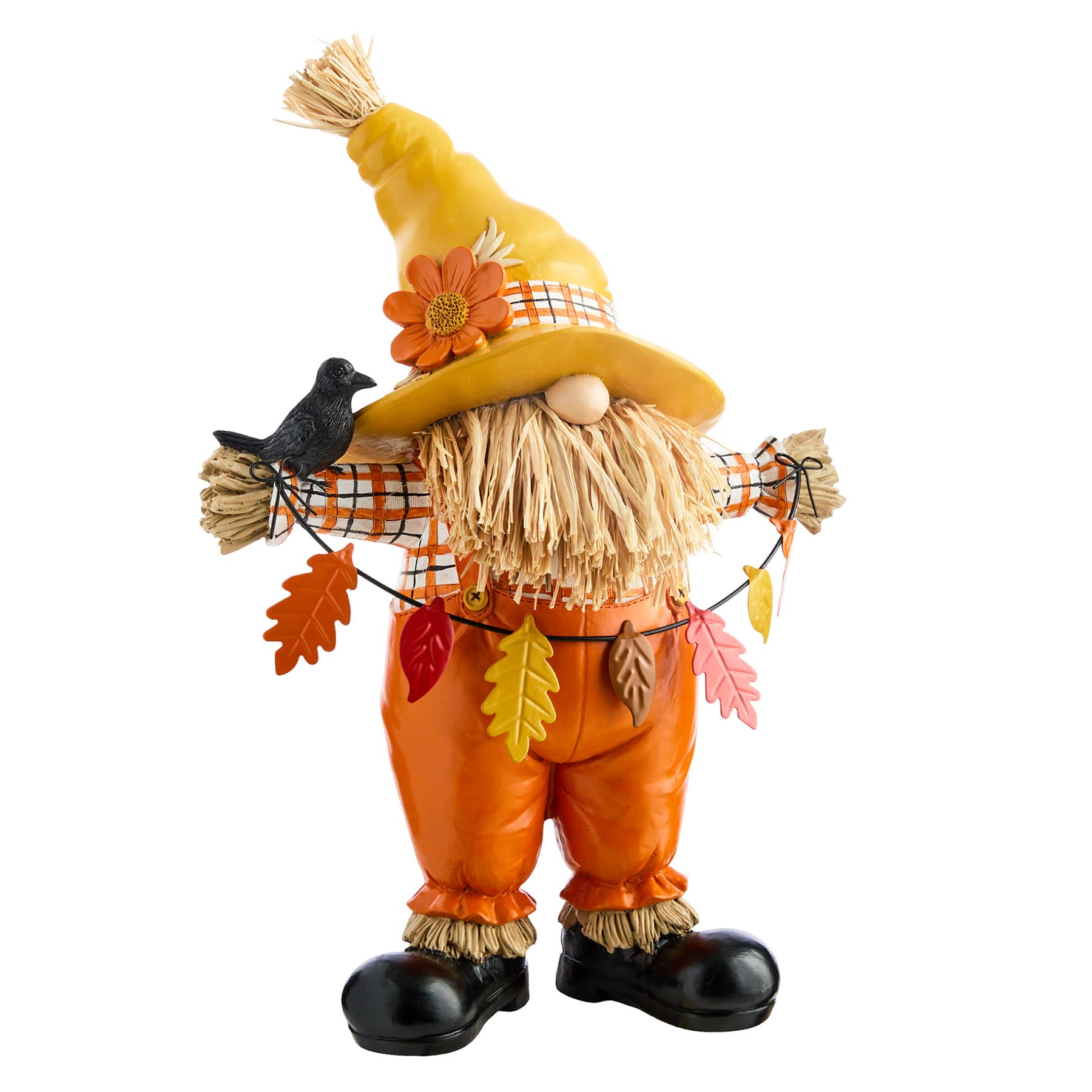 Homespun Harvest Scarecrow Gnome with Leaf Garland, 15"