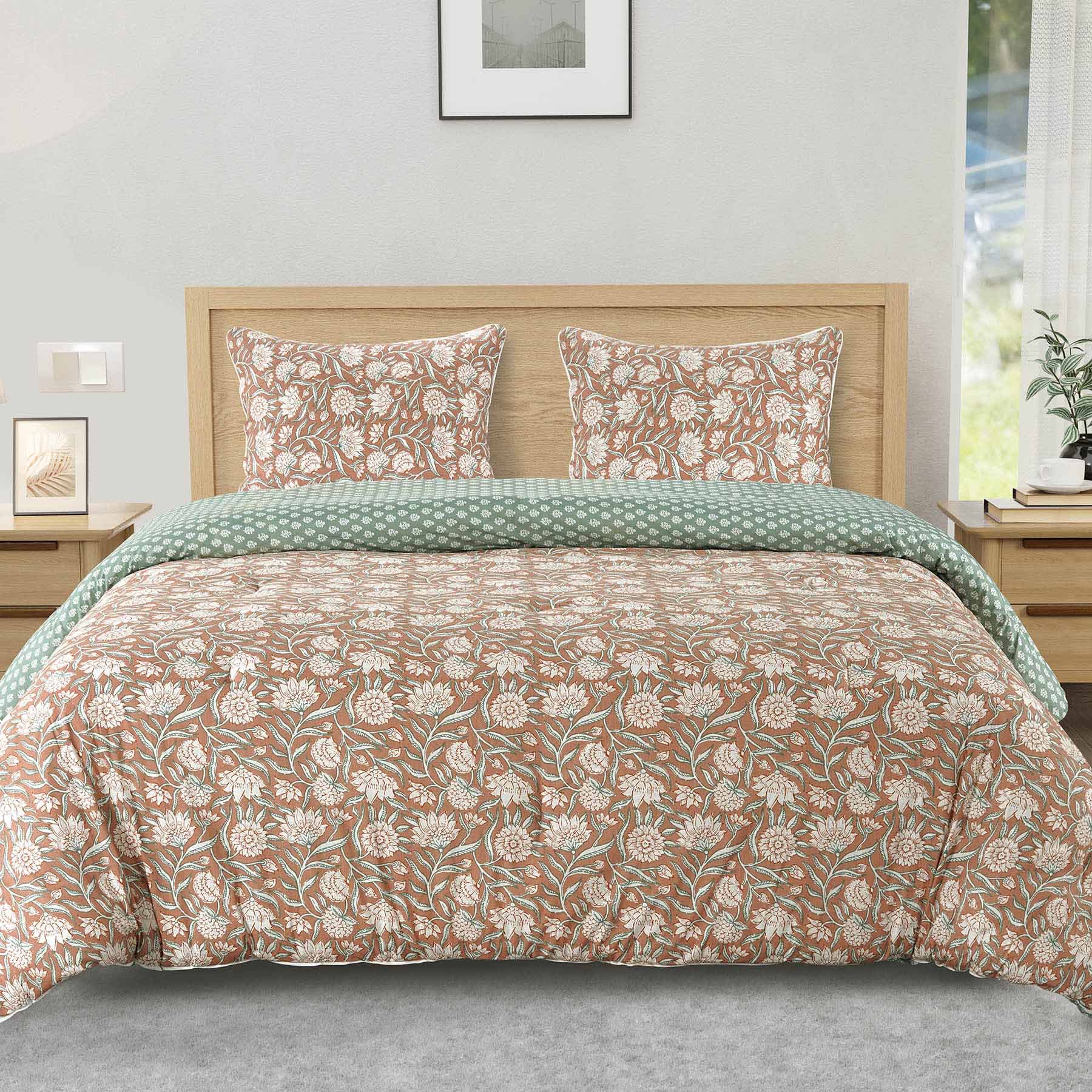 Honeybloom 3-Piece Floral Print Cotton Percale Comforter Set, King