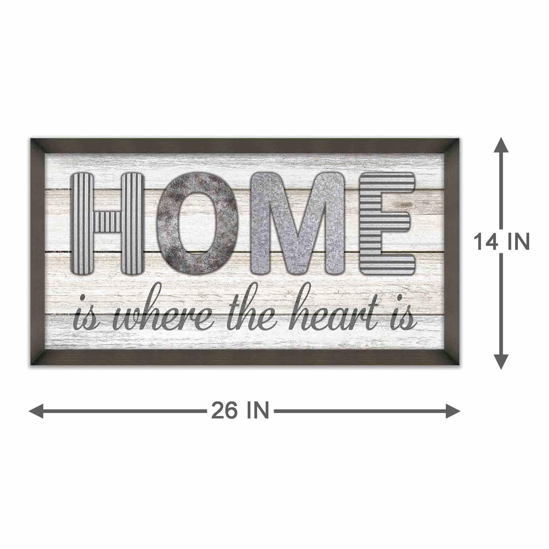 Glass Framed Home Is Where the Heart Is Wall Sign, 26x14