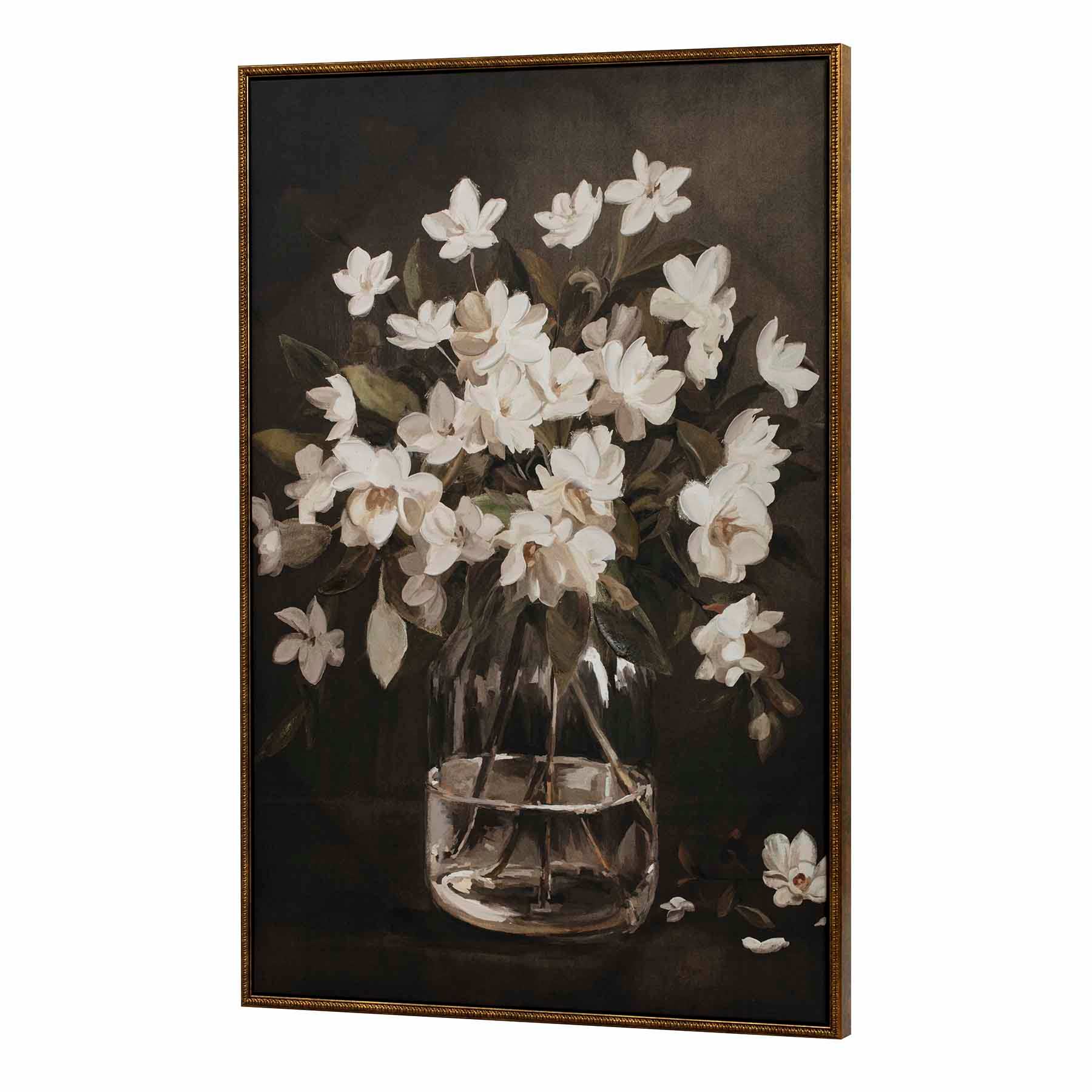 Framed Wide Dark Floral Vase Canvas Wall Art, 24x36