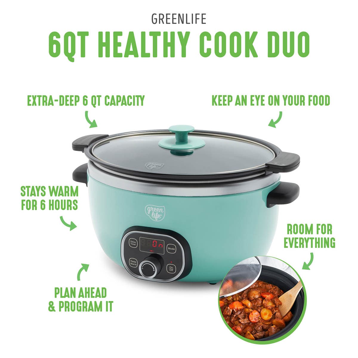 GreenLife Slow Cooker, Turquoise