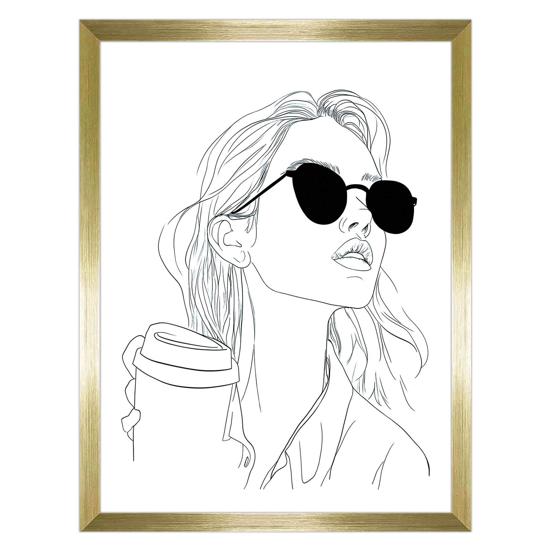 Framed Coffee Lover Line Drawing Wall Art, 17x13
