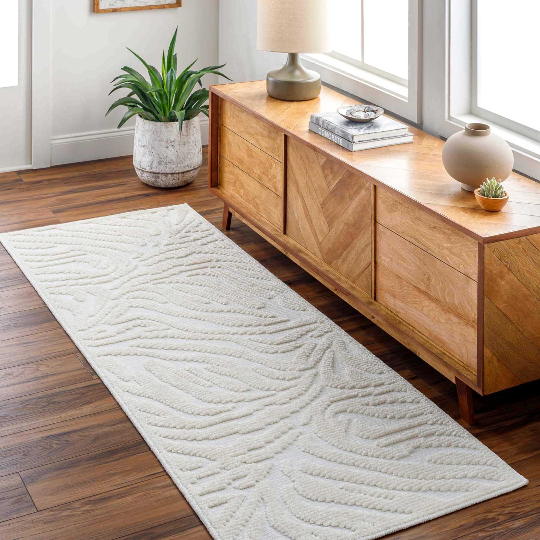 (B879) Alder Taupe High-Low Washable Runner, 2x7