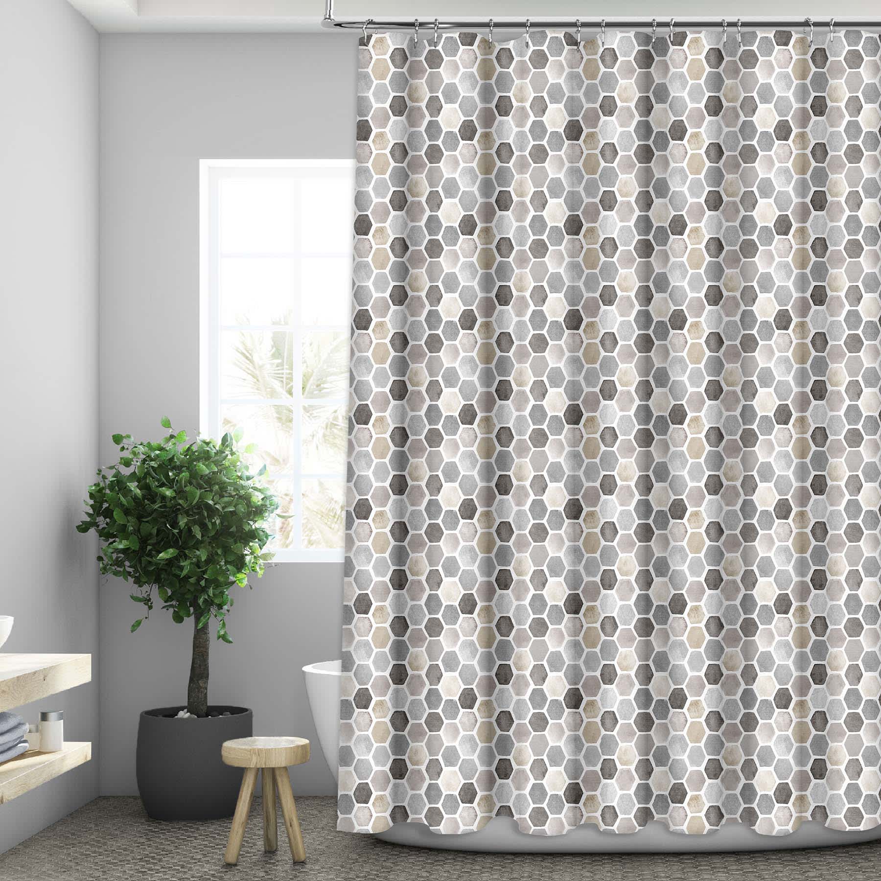 13-Piece Grey Pebble Print Shower Curtain Set, 72"