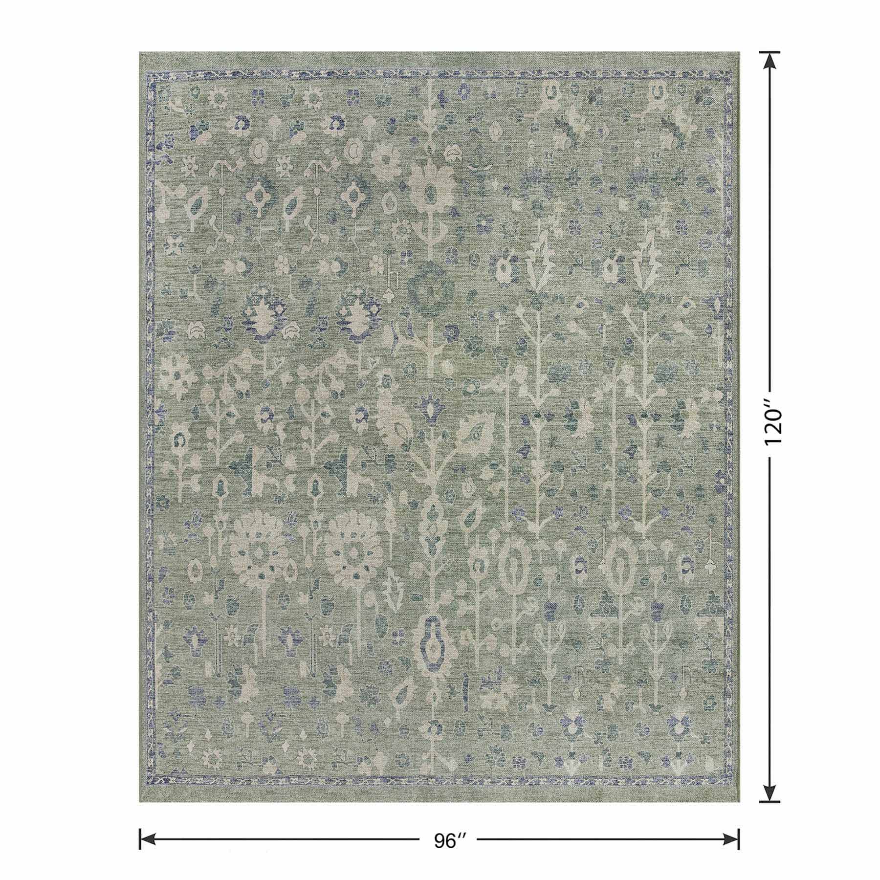(B897) Honeybloom Green Floral Medallion Washable Area Rug, 8x10