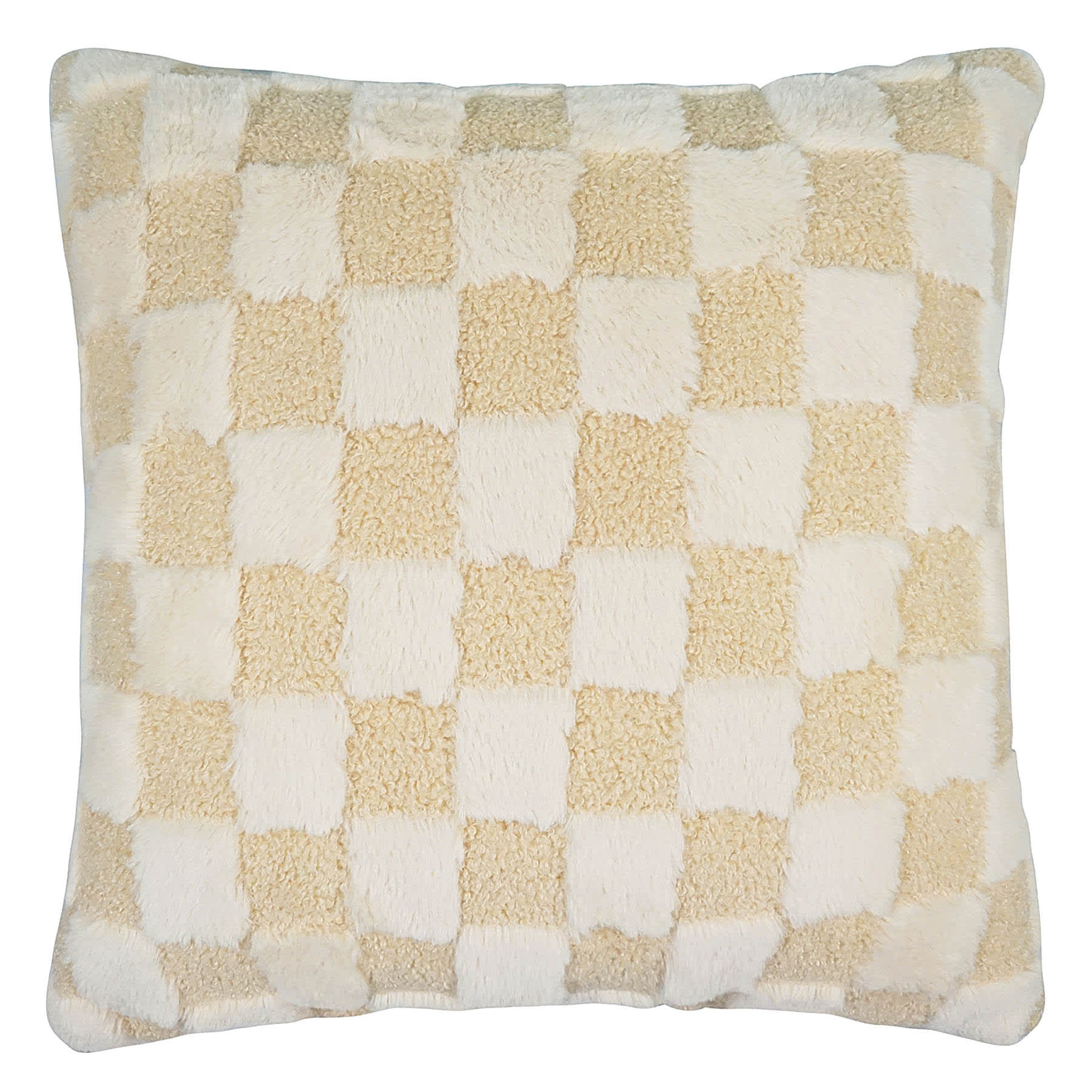 Ivory Check Plush Throw Pillow, 18"