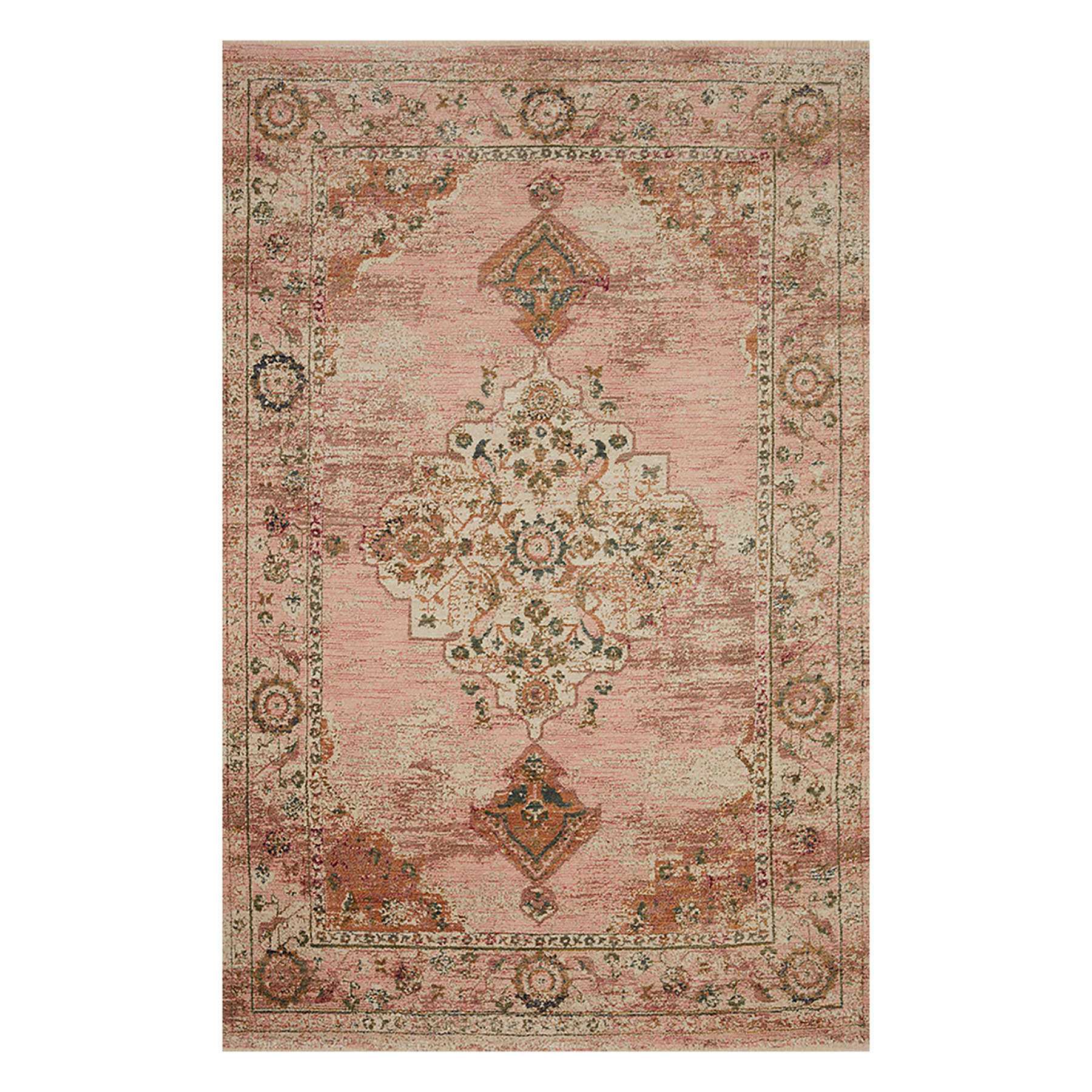 (A465) Found & Fable Pink Jeweled Medallion Area Rug, 5x8