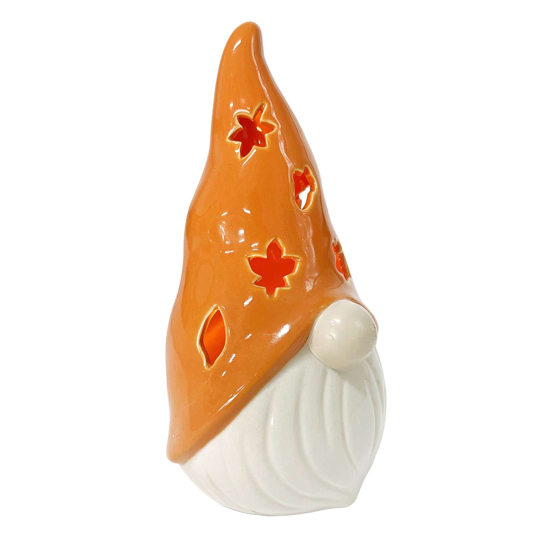 Homespun Harvest Orange Ceramic Gnome Lantern, 7"