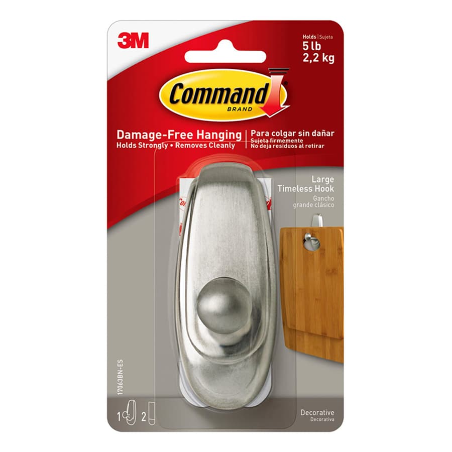 Command? Timeless Hook, Large Brushed Nickel, 1-Hook 2-Strips/Pack