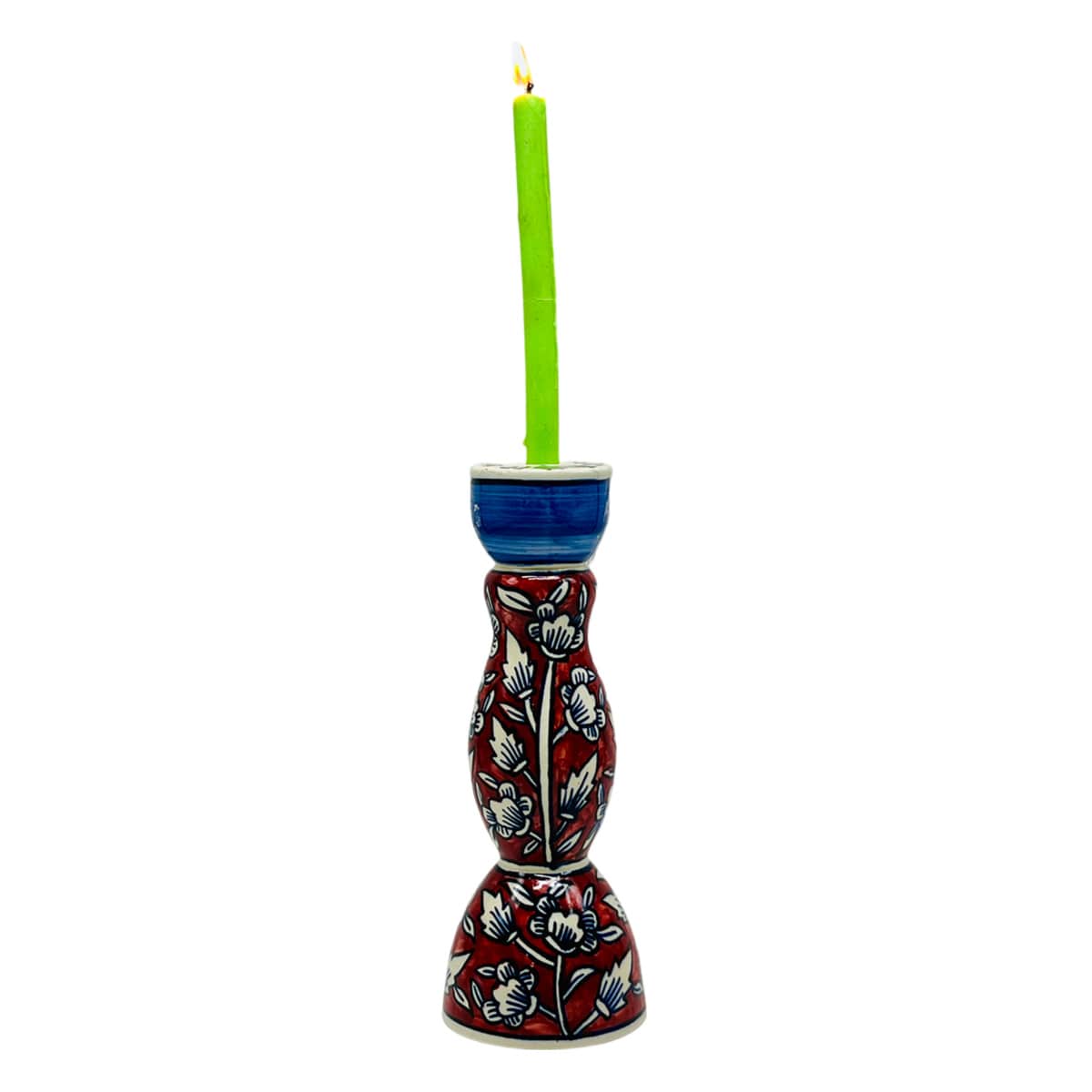 Red & Blue Floral Taper Holder, 10"