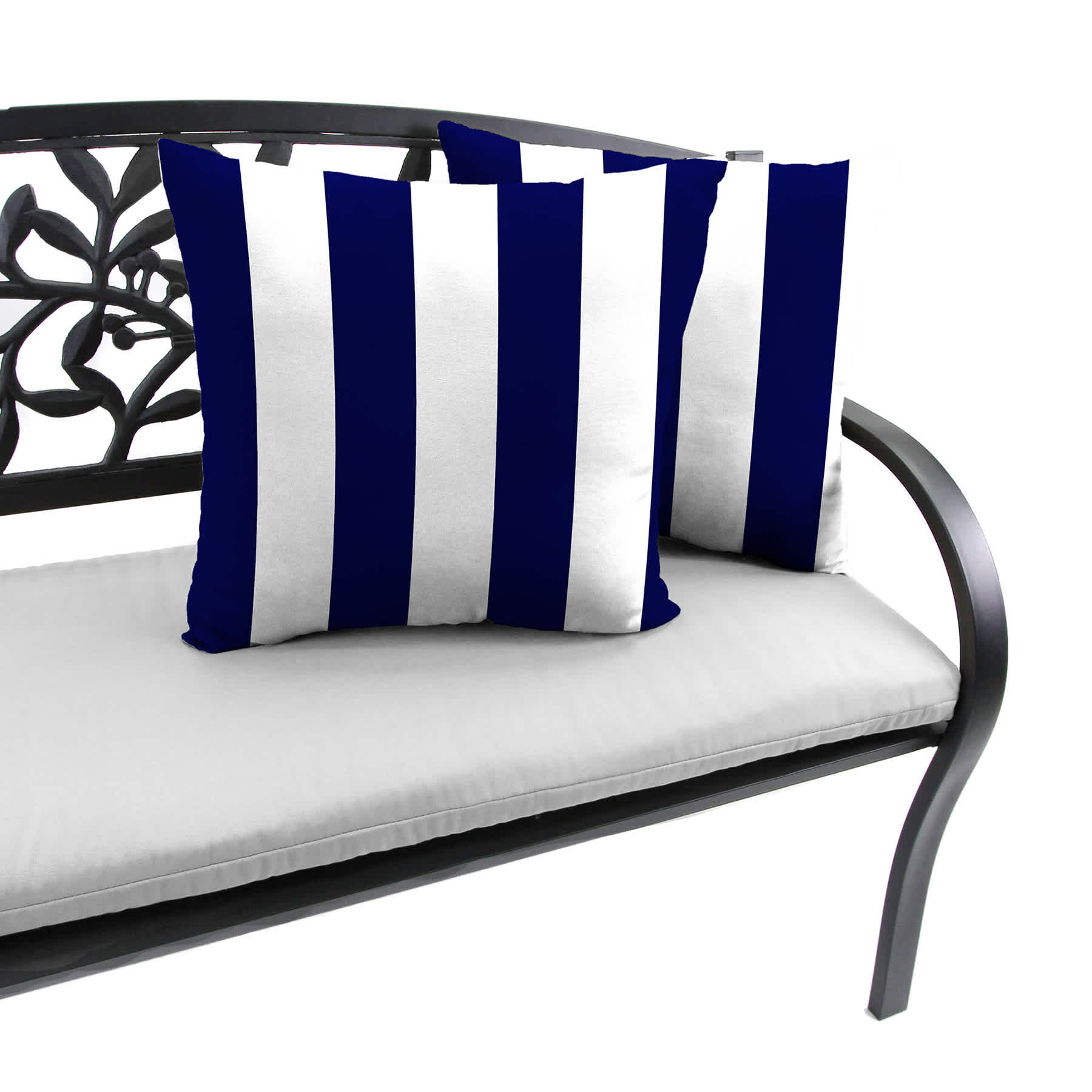 Providence Navy Blue Awning Stripe Oversized Square Outdoor Throw Pillow, 20"