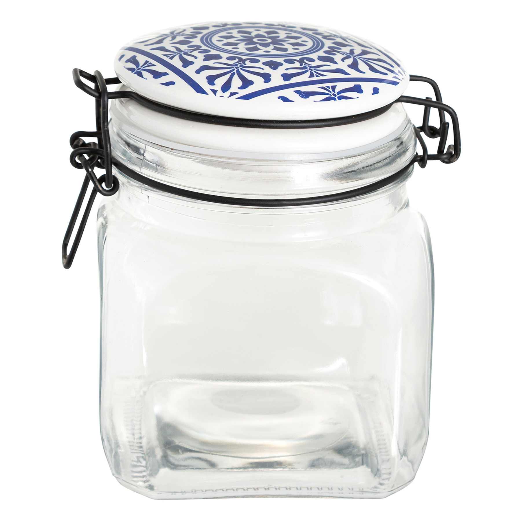 Blue & White Tile Top Canister, Large