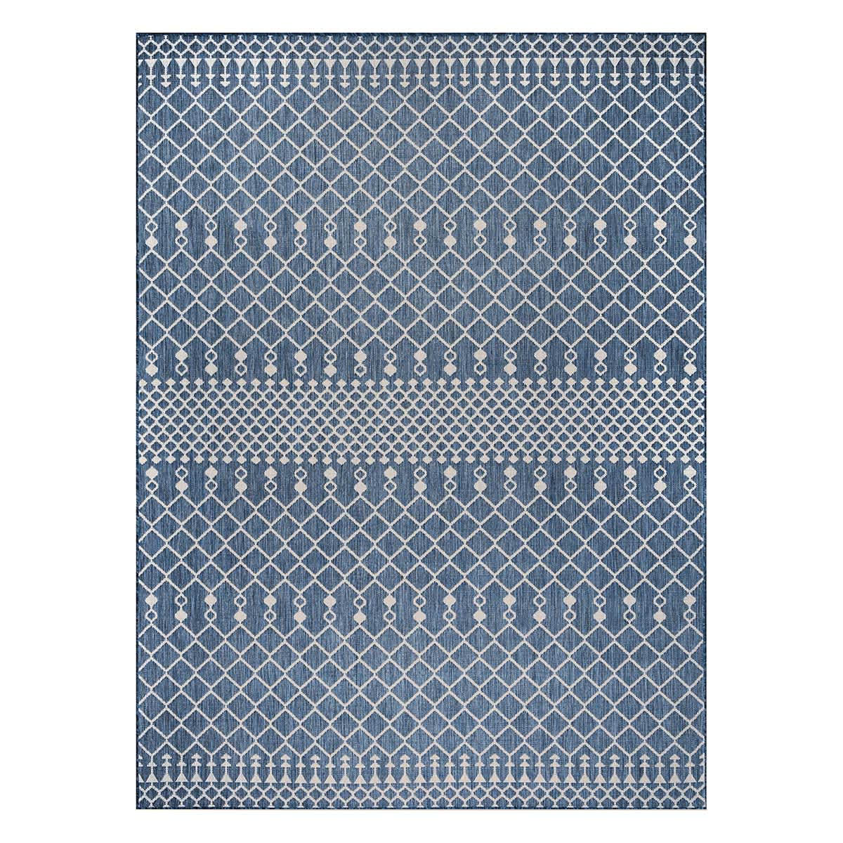 (E528) Navy Blue Moroccan Outdoor Area Rug, 5x7
